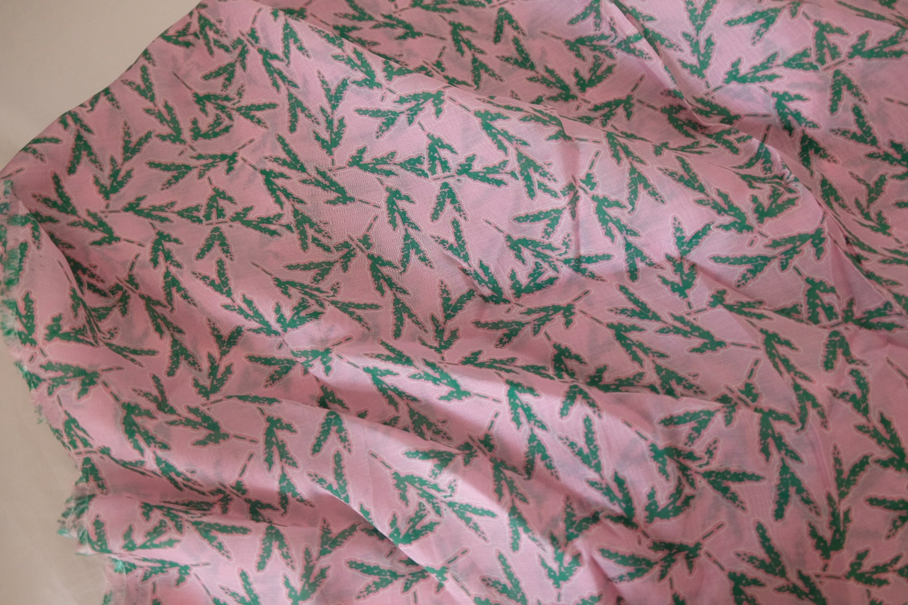 Pink Leaf Print Tencel Nylon Blend Fabric – 3.3 yd