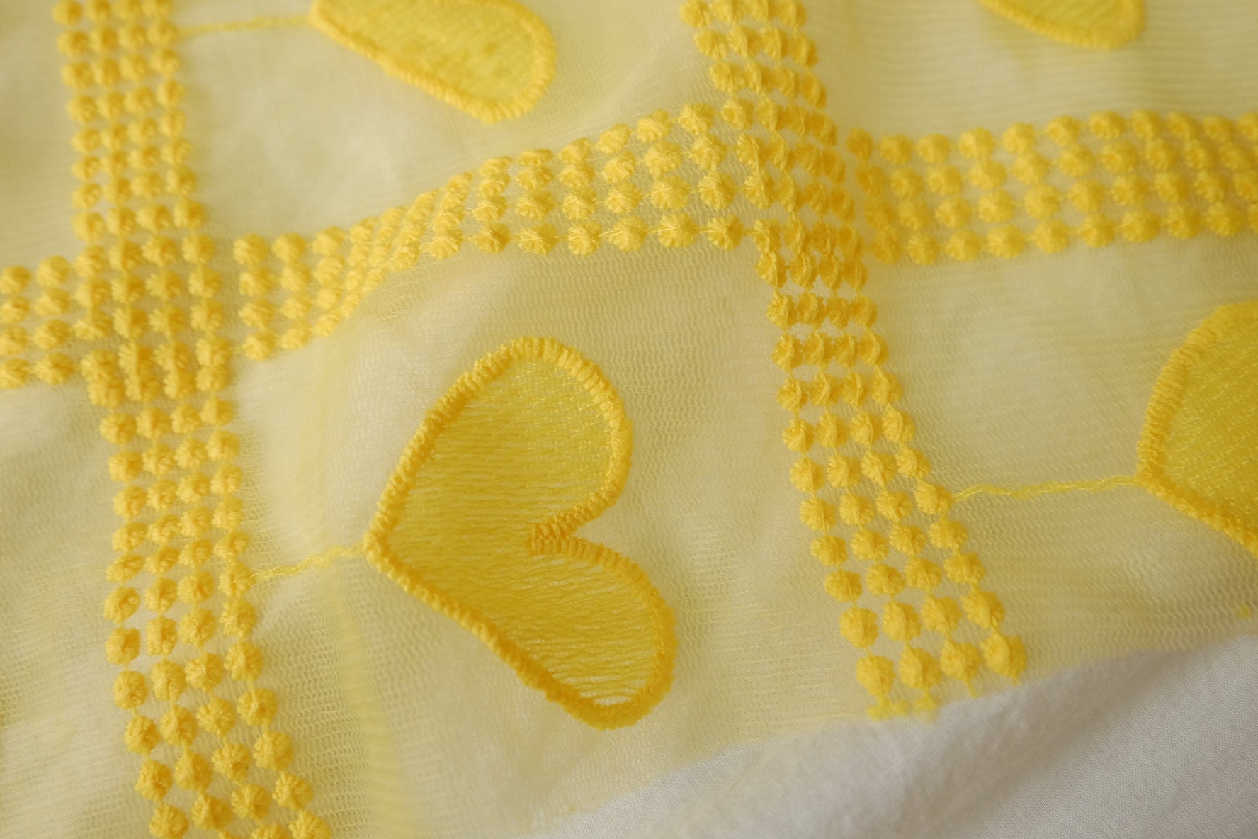 Yellow 3D Embroidered Heart Mesh Fabric - 3.28 yd