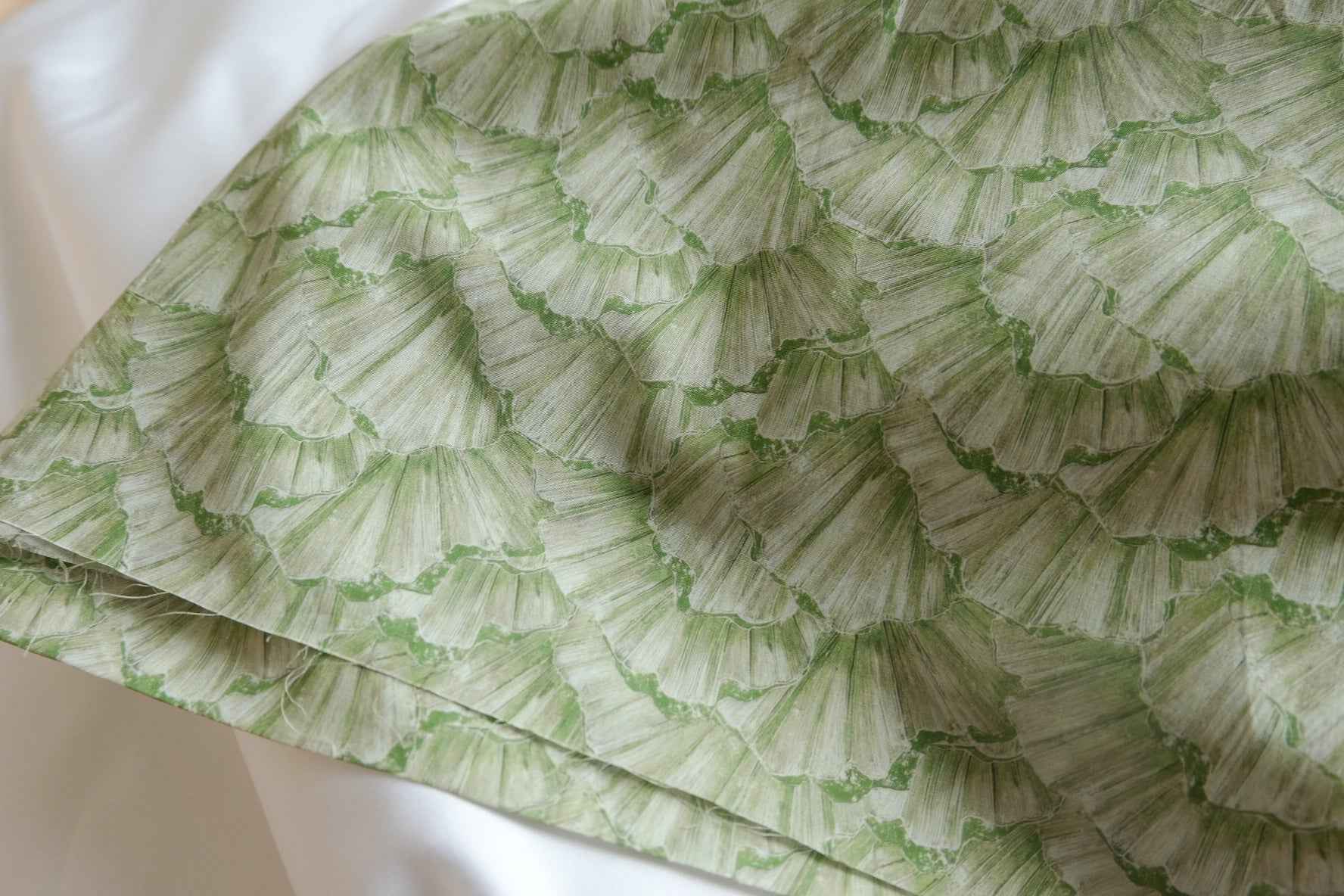 Green Fan Leaf Silky Cotton Lawn Fabric - 3.72 yd