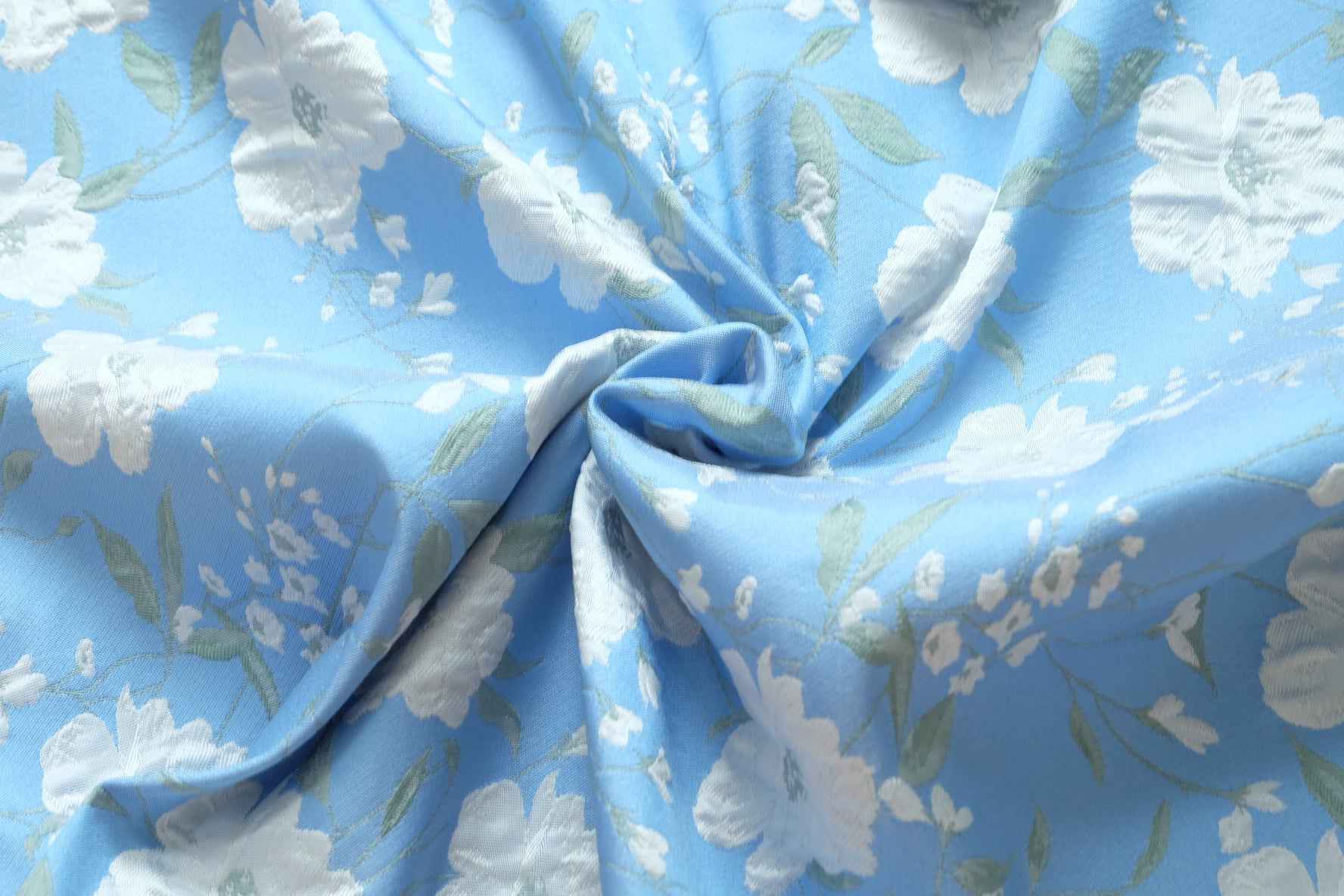 Sky Blue Floral Brocade Fabric, Structured Occasion Weight, 2.19 Yards