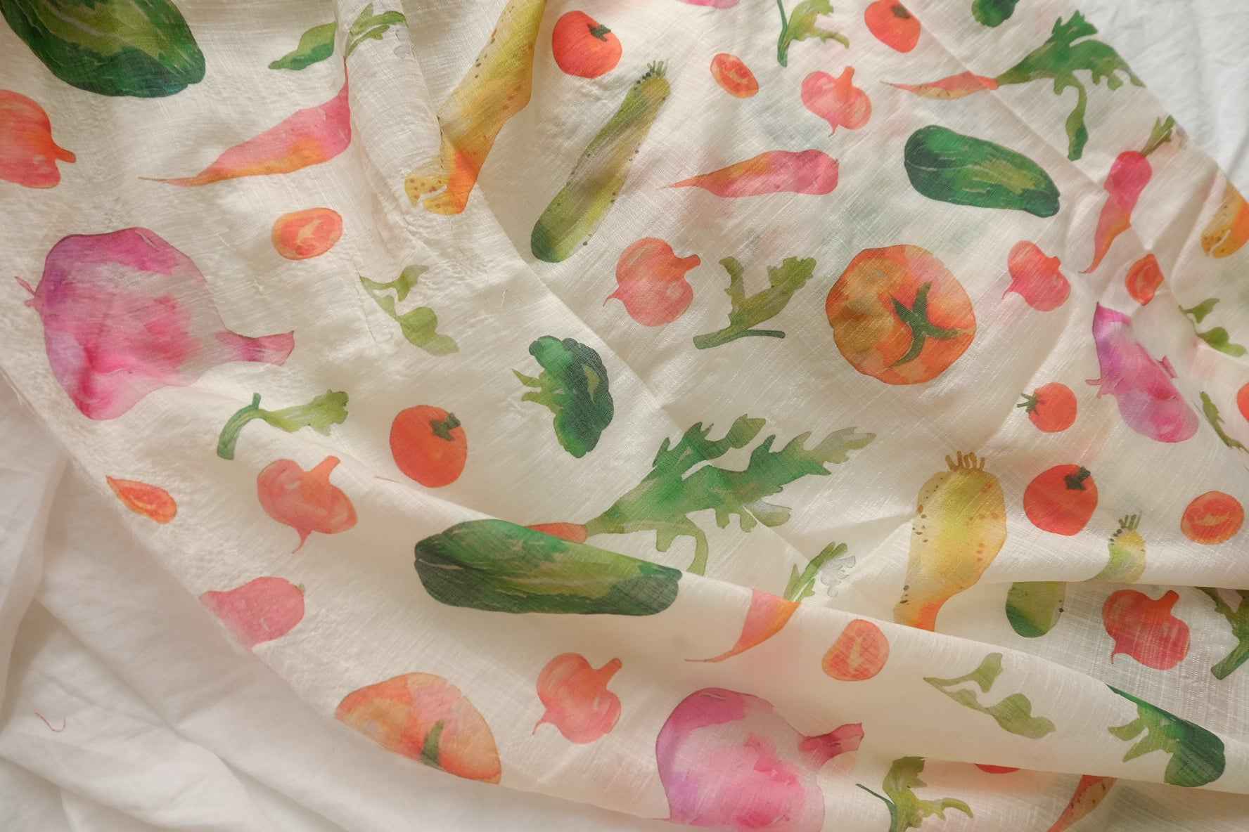 Sheer Watercolor Vegetable Tencel Fabric - 2.46 yd