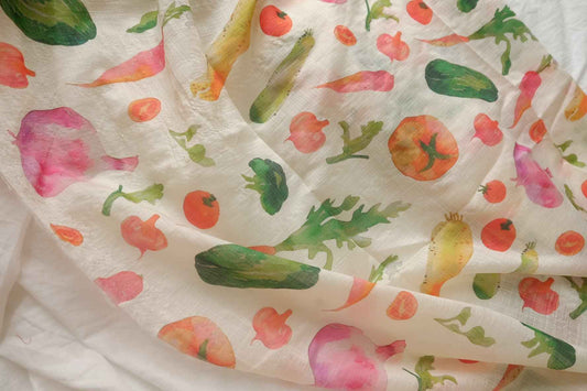Sheer Watercolor Vegetable Tencel Fabric - 2.46 yd
