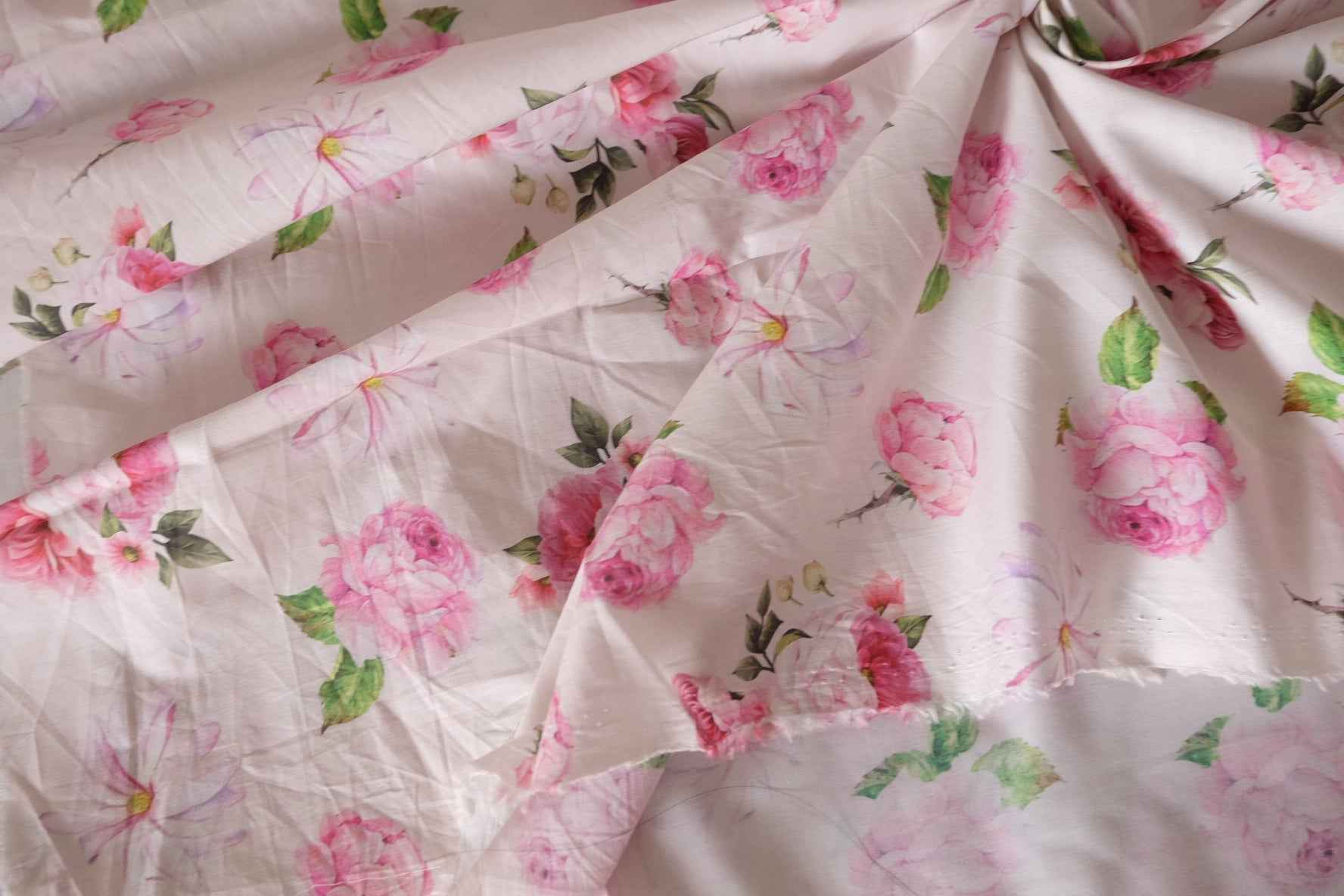 Pink Rose Garden Cotton Poplin Fabric – 3.3 yd