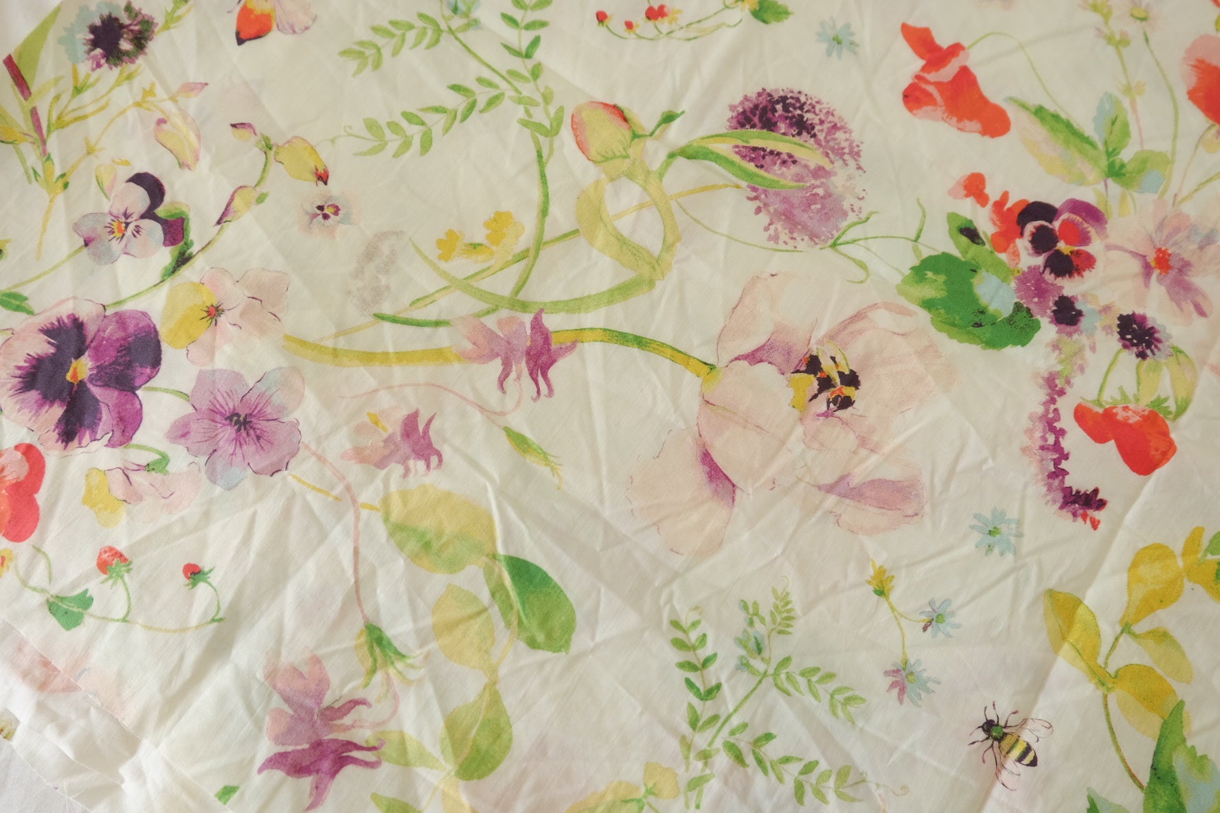 Watercolor Wildflower Butterfly Cotton Poplin Fabric – 60s Cotton Print – 1 yd
