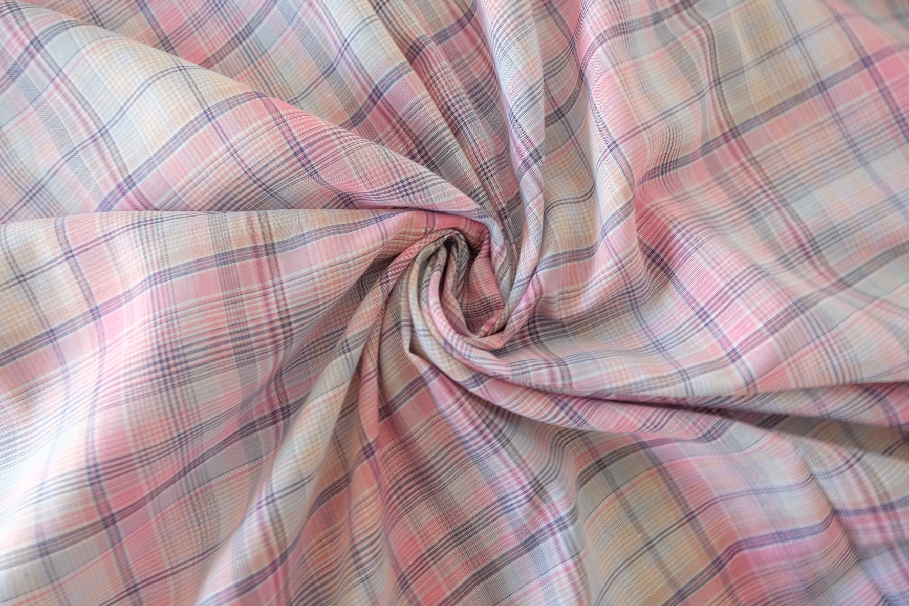 Pink Blue Sheer Yarn-Dyed Cotton Plaid Fabric – 3.3 yd