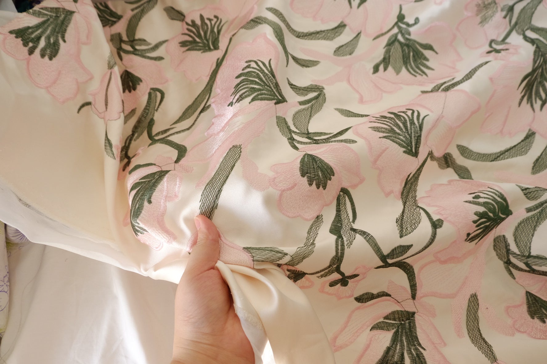 Blush Floral Embroidered Satin – 2.2 yd