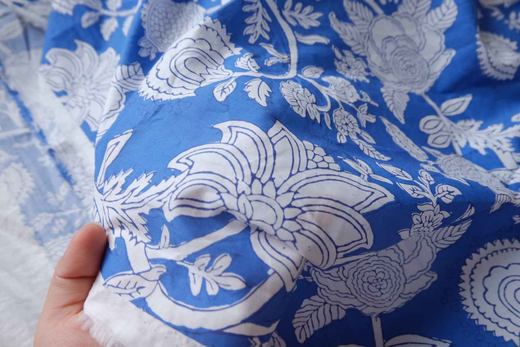 Blue Block-Print Style Cotton Poplin Fabric - 3.12 yd