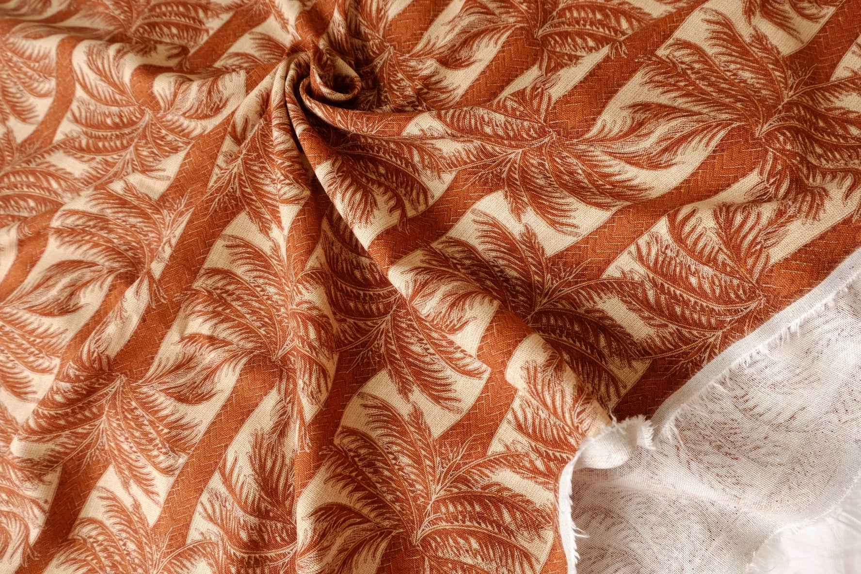 Terracotta Palm Linen Fabric, Soft Midweight Resort Weight, 1.64 Yards