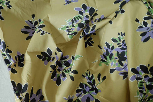 Khaki Abstract Floral Cotton Poplin Fabric – 1.6 yd