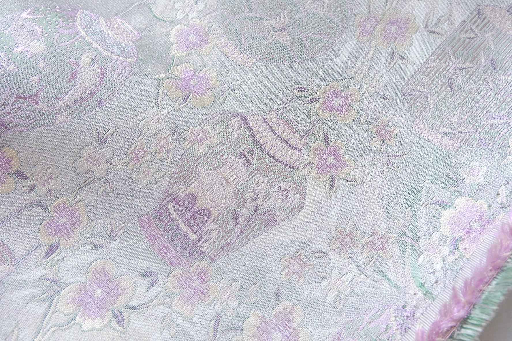Pastel Floral Vase Jacquard Brocade Fabric, Soft Structured Dress Weight, Sold by the Yard