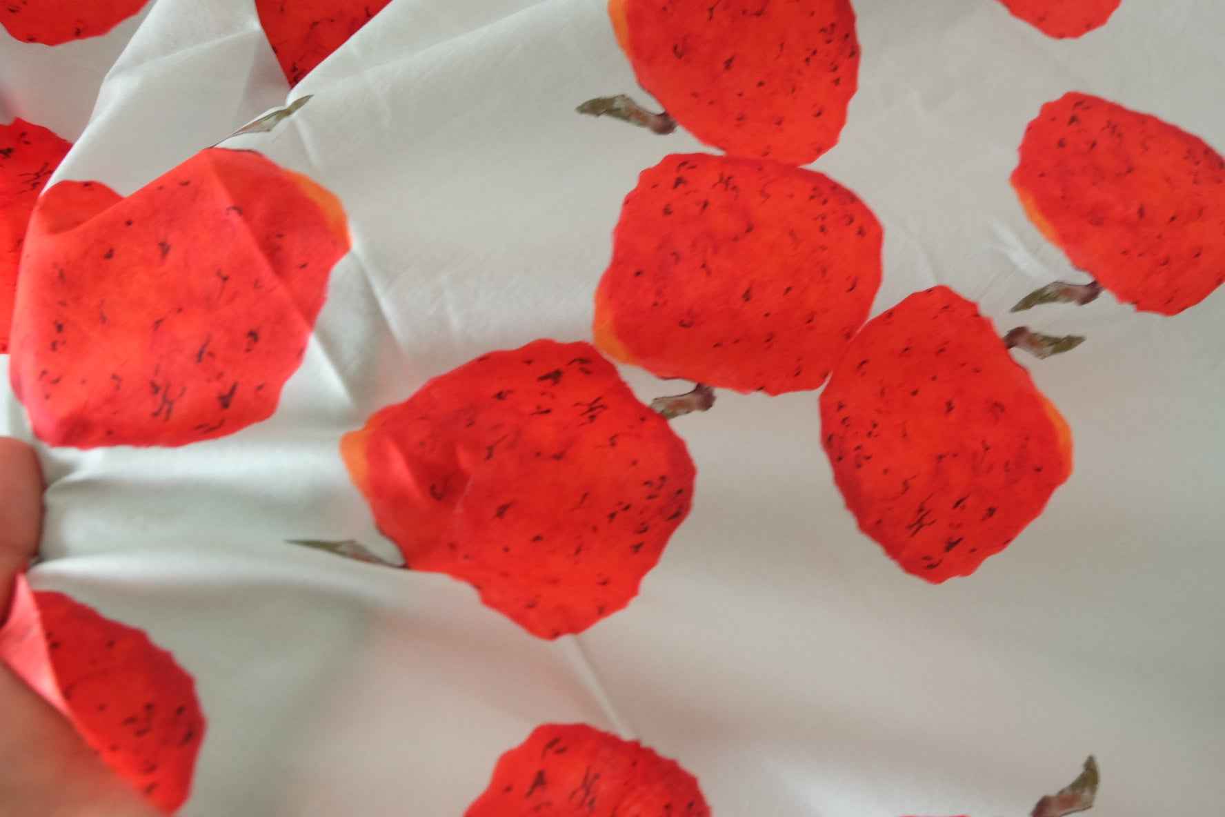 Red Fruit Print Lightweight Fine Cotton Fabric – 2.2 Yards