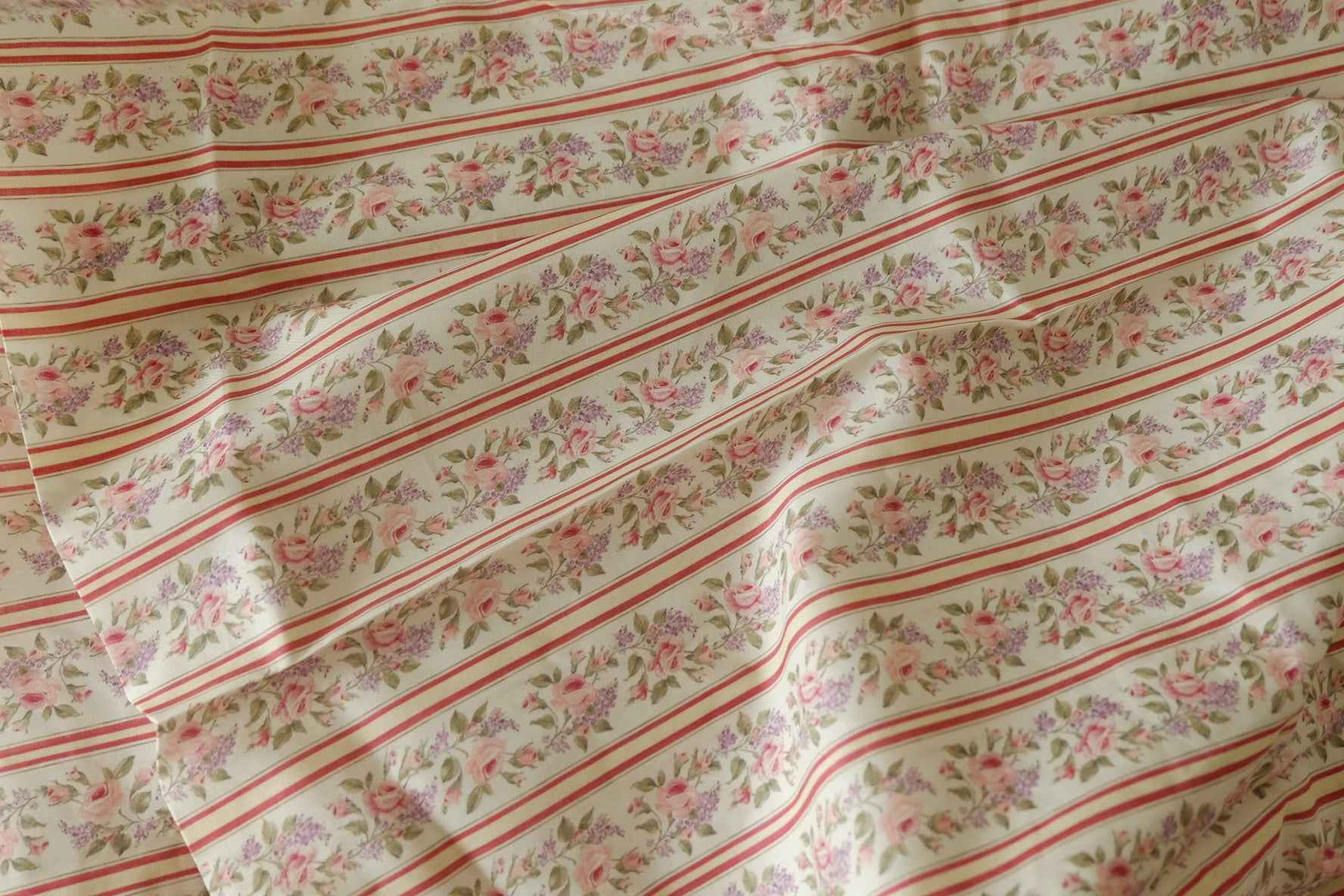 Vintage Rose Stripe Cotton Lawn Fabric – 3.3 yd