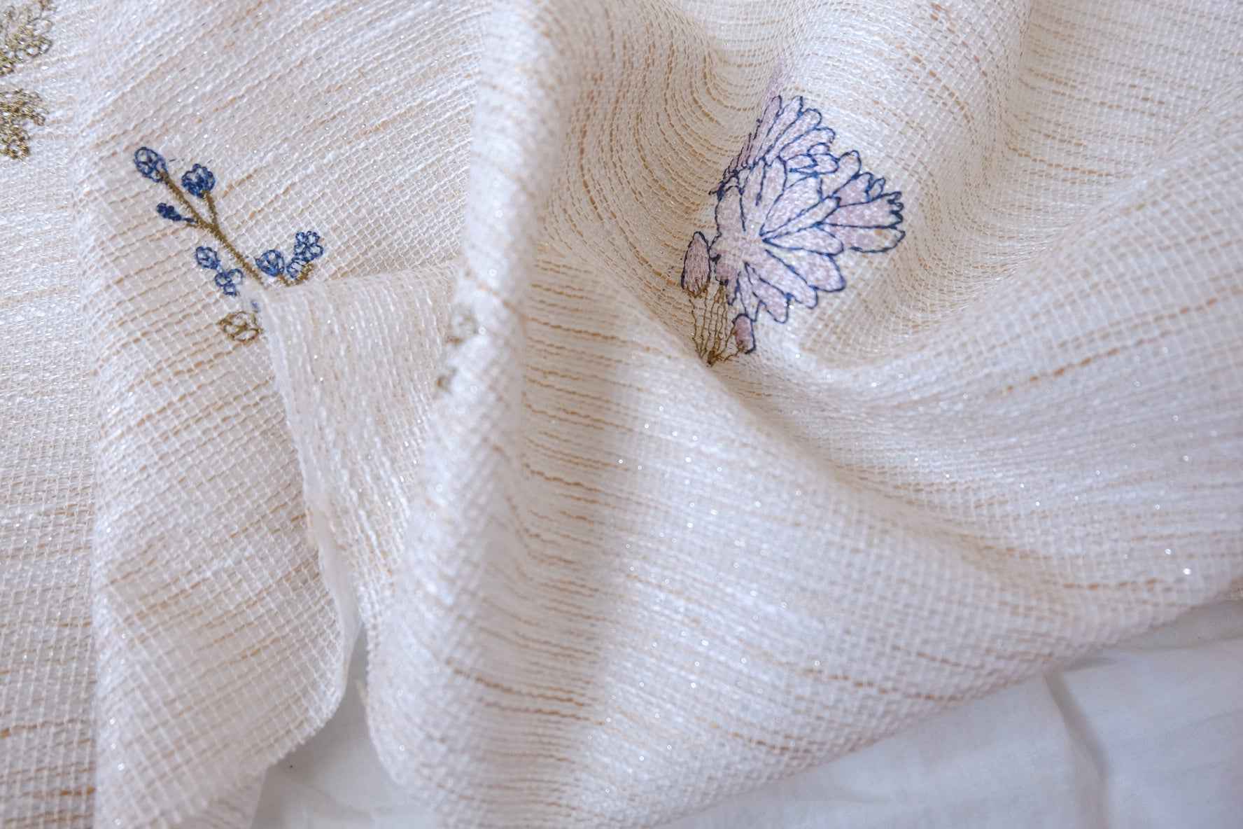 Soft Metallic Woven Floral Embroidered Fabric - 2.19 yd