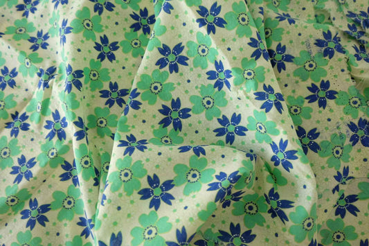 Cotton Poplin Fabric – Blue & Green Floral Print  1.64 yds