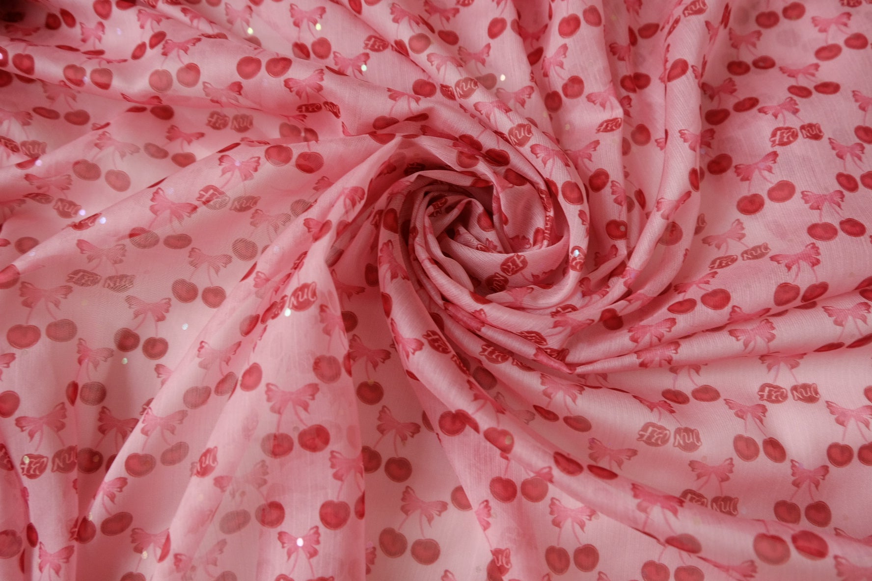 Pink Cherry Sequin Organza Fabric - 2.84 yd