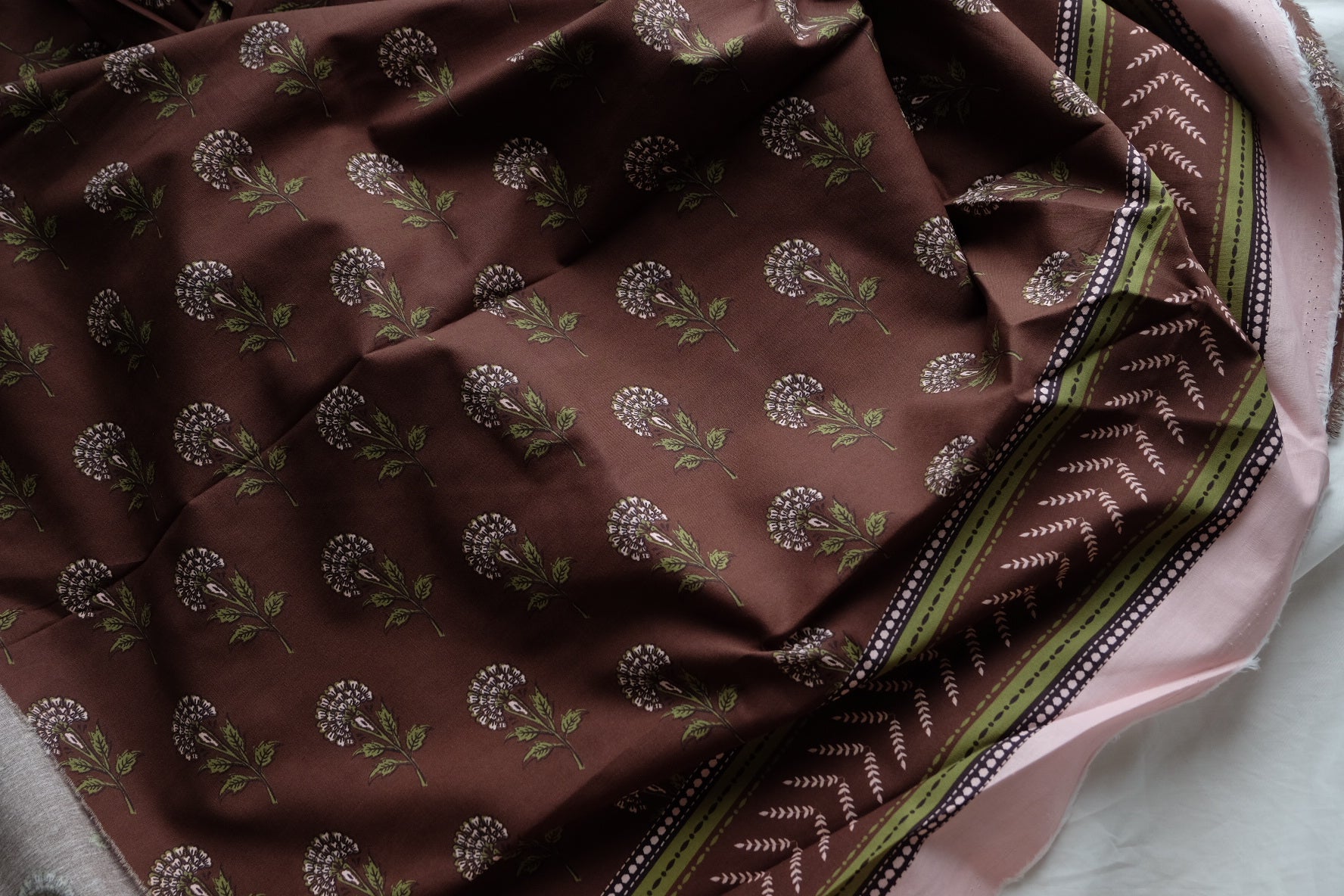 Brown Botanical Border Print Cotton – 1.6 yd