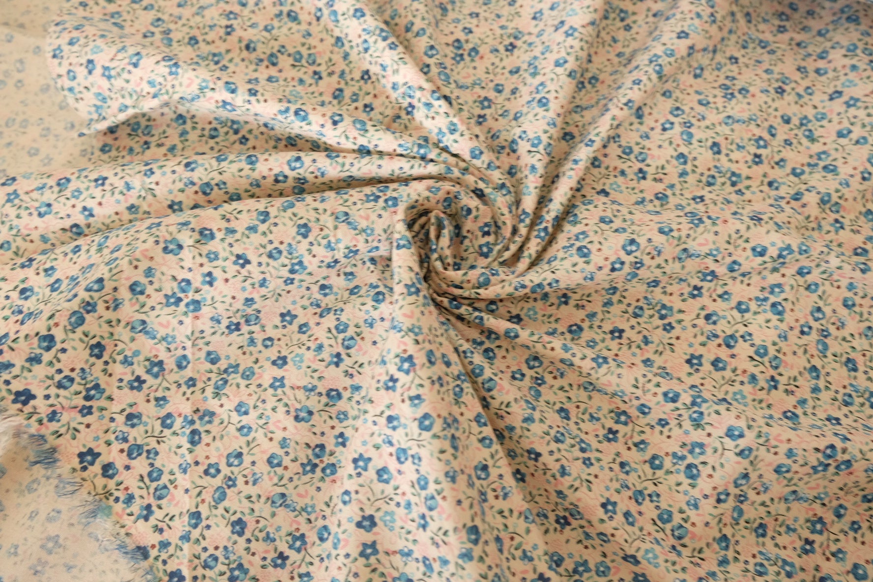 Blue Tiny Floral Cotton Poplin Fabric – 2.2 yd
