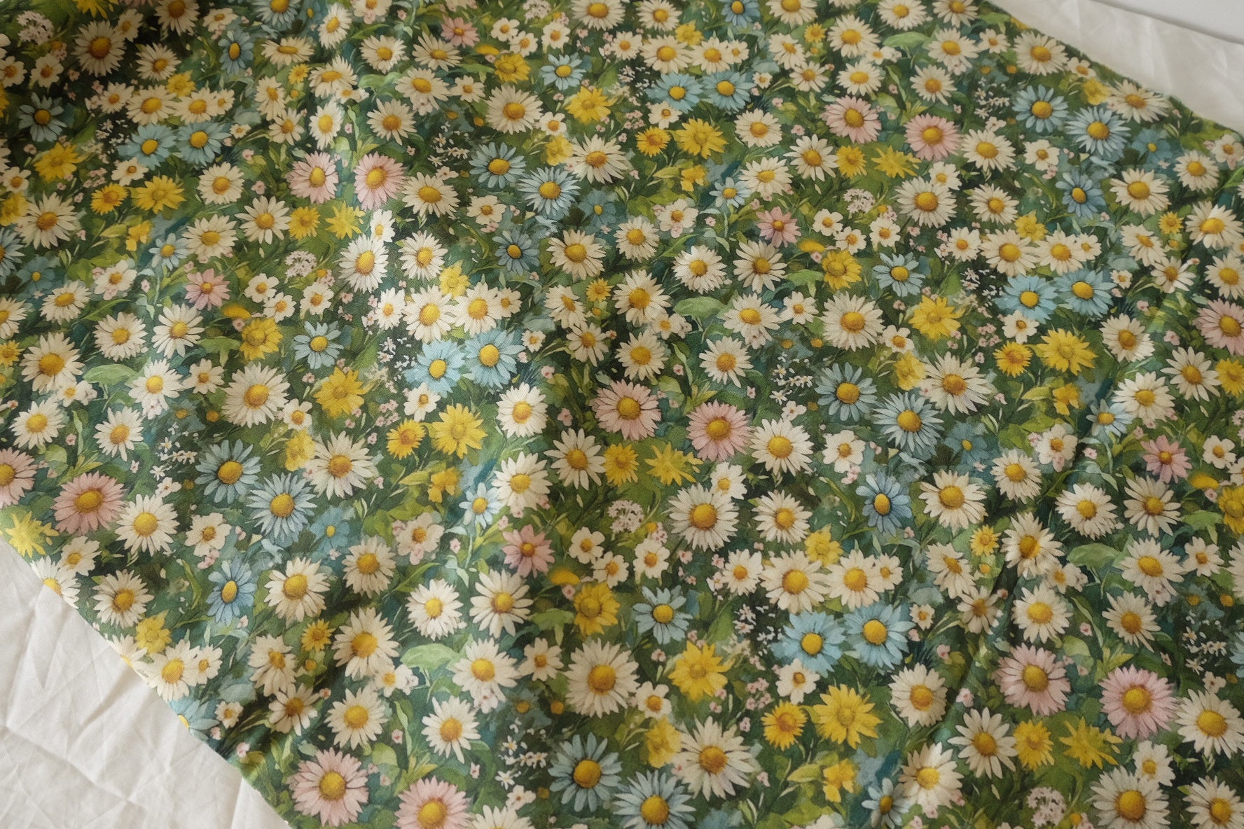 Daisy Meadow Cotton Fabric in Green - 2.2 yd