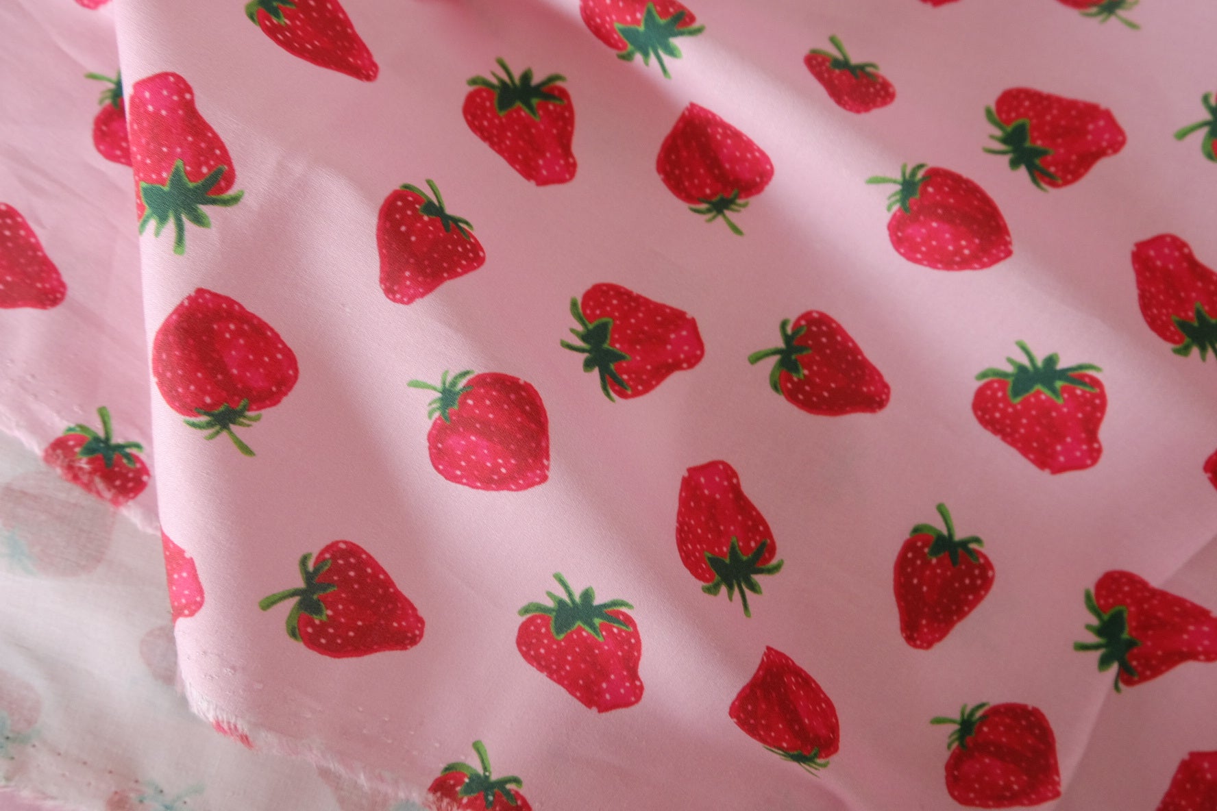 Pink Strawberry Cotton Lawn Fabric – 1.6 yd