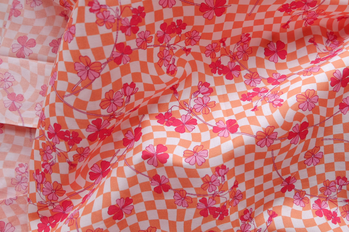 Orange Check Floral Cotton Poplin – 2.6 yd