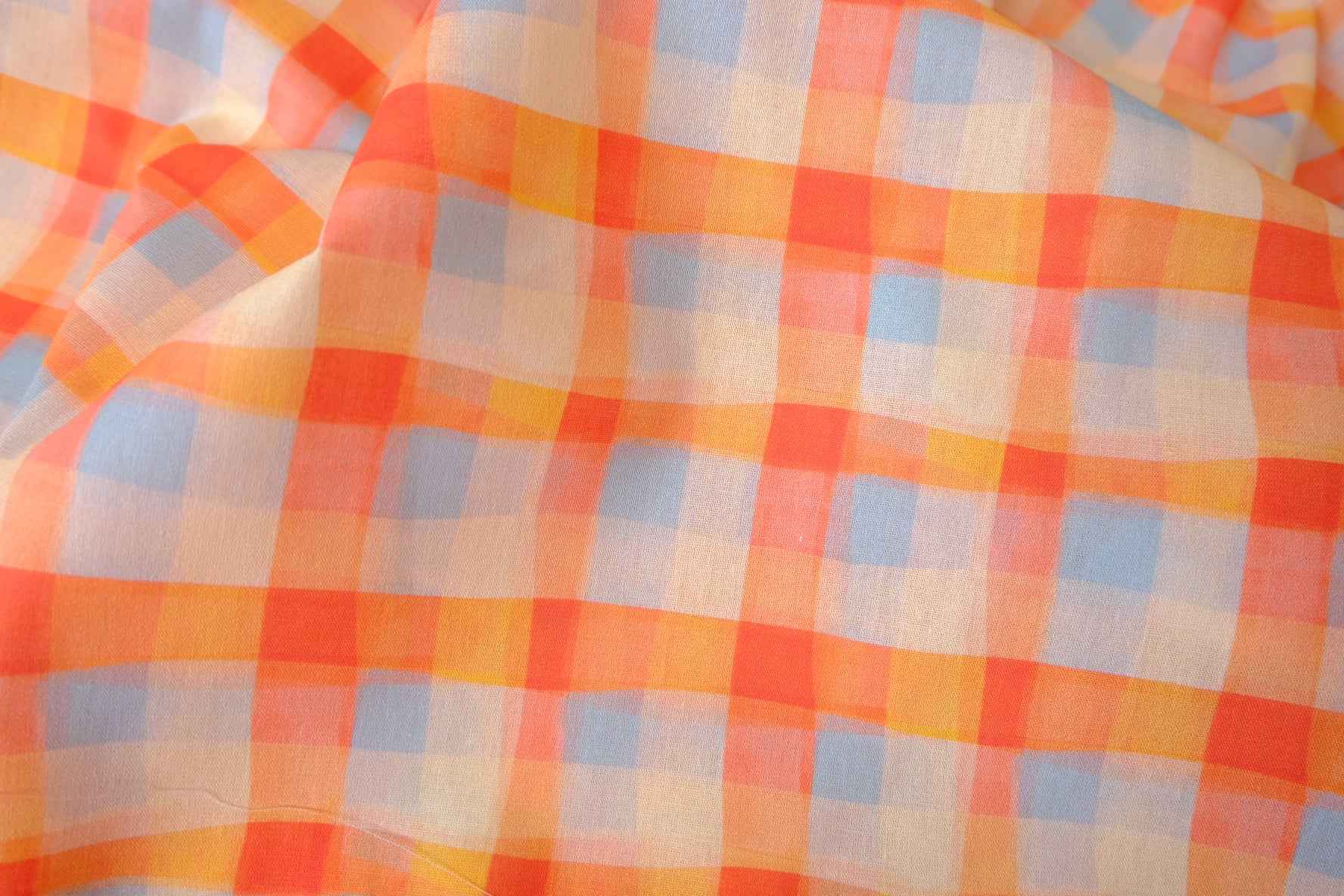 Sunny Peach Check Cotton Poplin Fabric — 2.19 yd