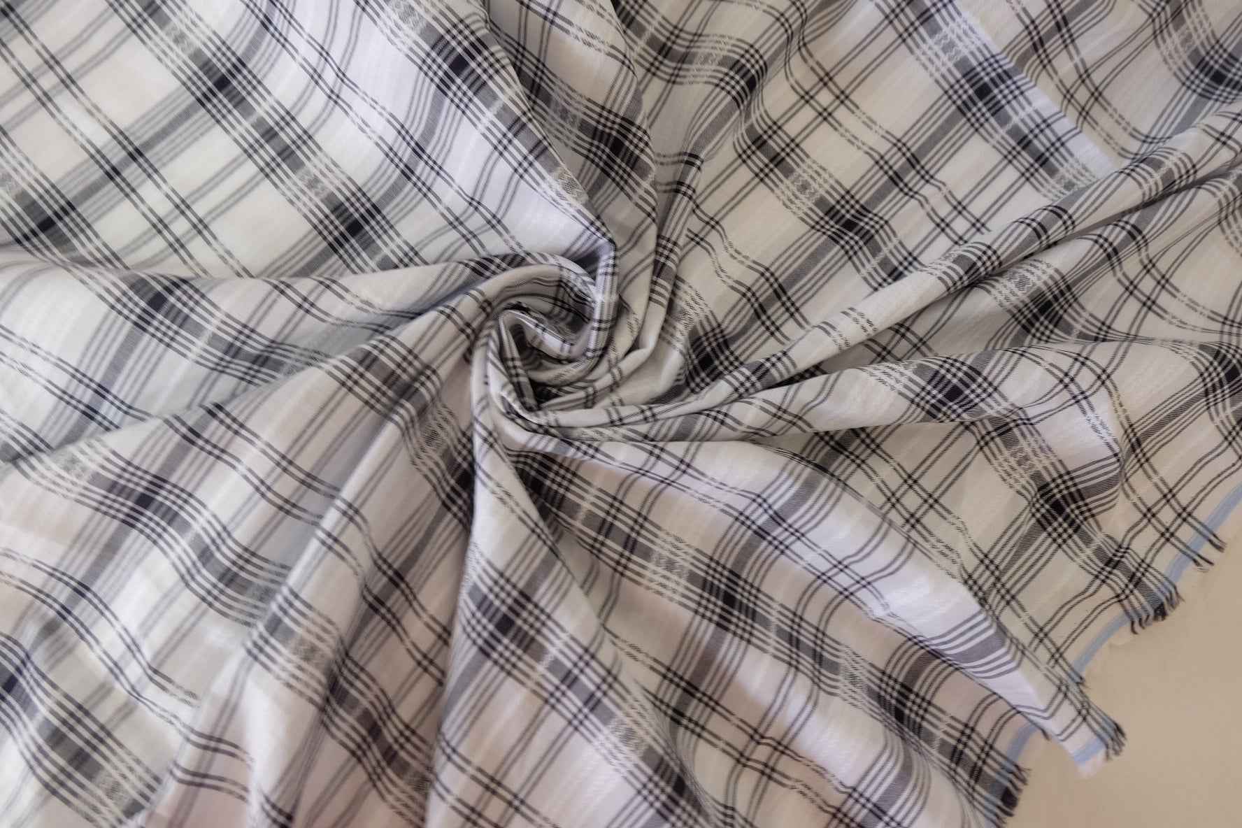 Black White Jacquard Plaid Cotton Fabric – 2.2 yd