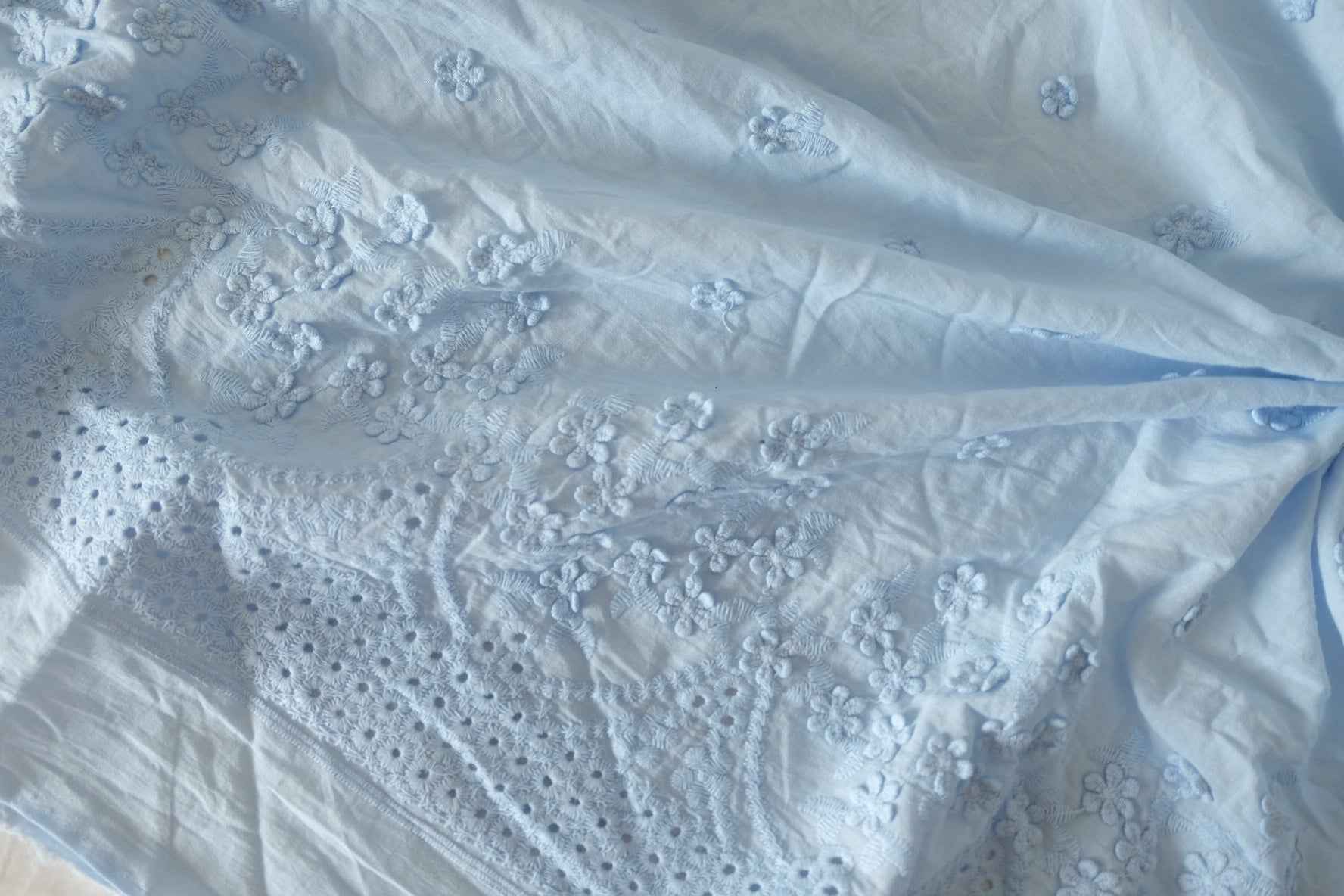 Powder Blue Double-Border Embroidered Cotton Fabric – 1.7 yd