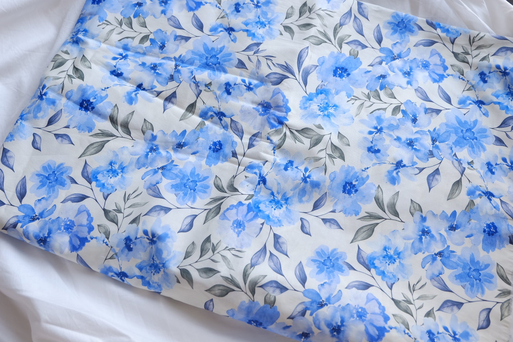 Blue Watercolor Floral Stretch Cotton Poplin – 2.2 yd
