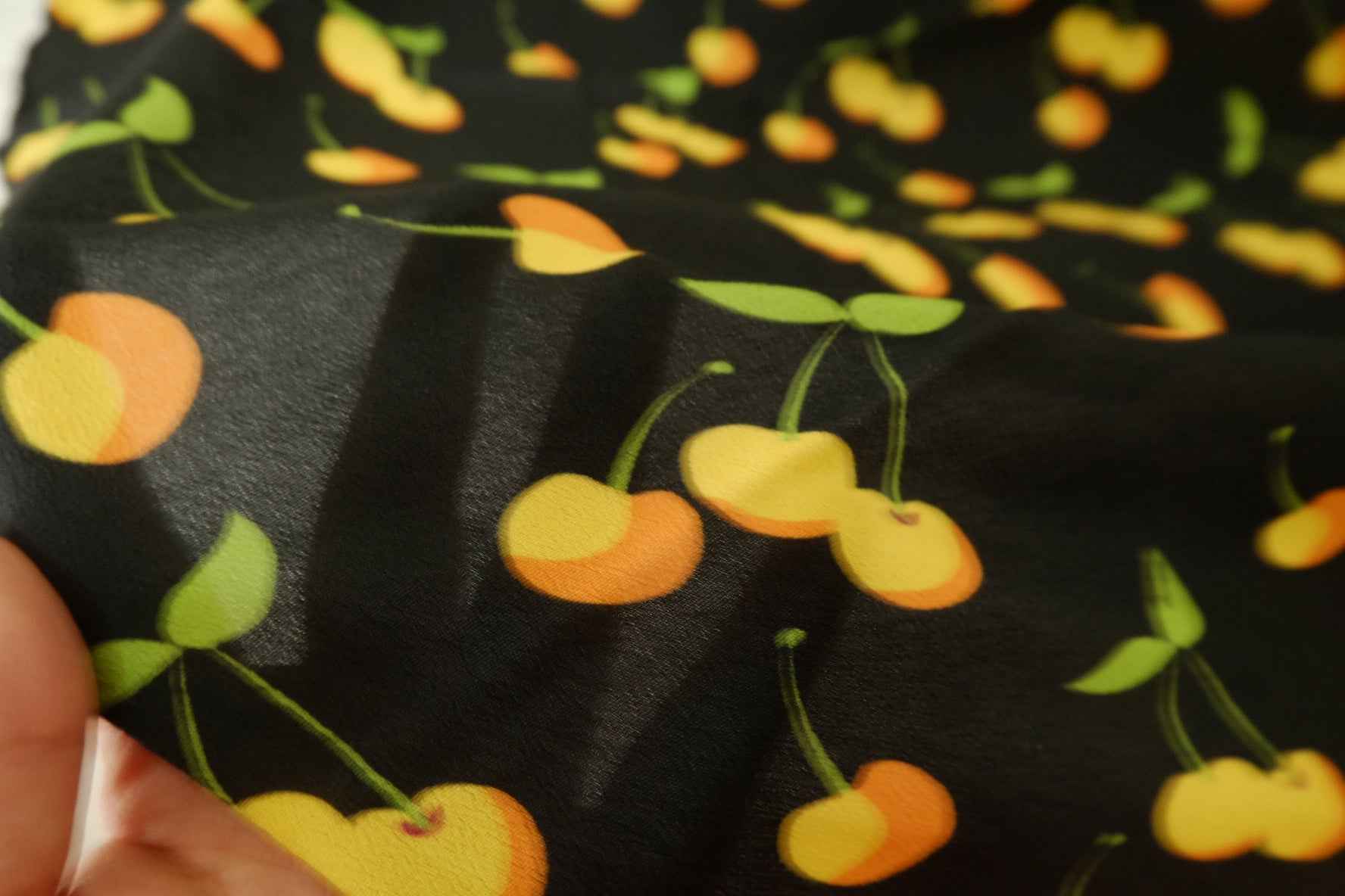 Yellow Cherry Rayon Challis Fabric – 2.2 yd / 3.3 yd