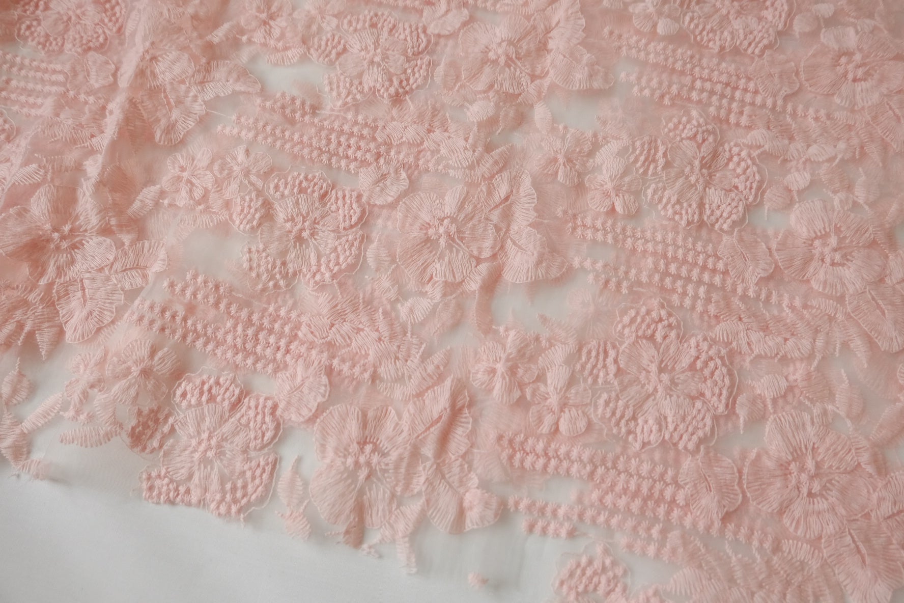 Pink Embroidered Cotton Organza Fabric - 2.52 yd