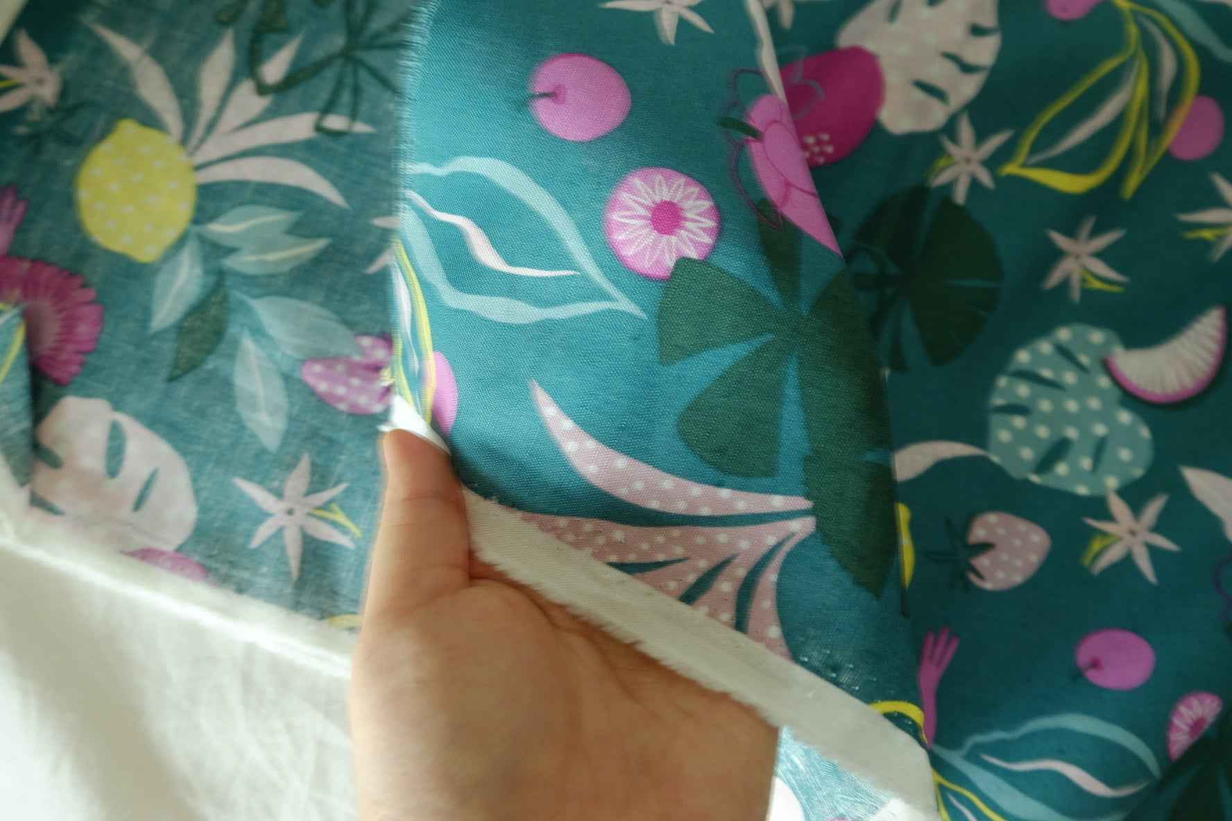 Colorful Tropical Botanical Linen Cotton Fabric – 2.2 yd