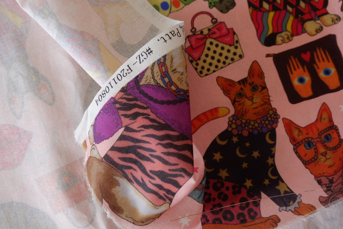Fashionista Cats – Whimsical Pink Quilting Cotton Fabric – 2.19 yd