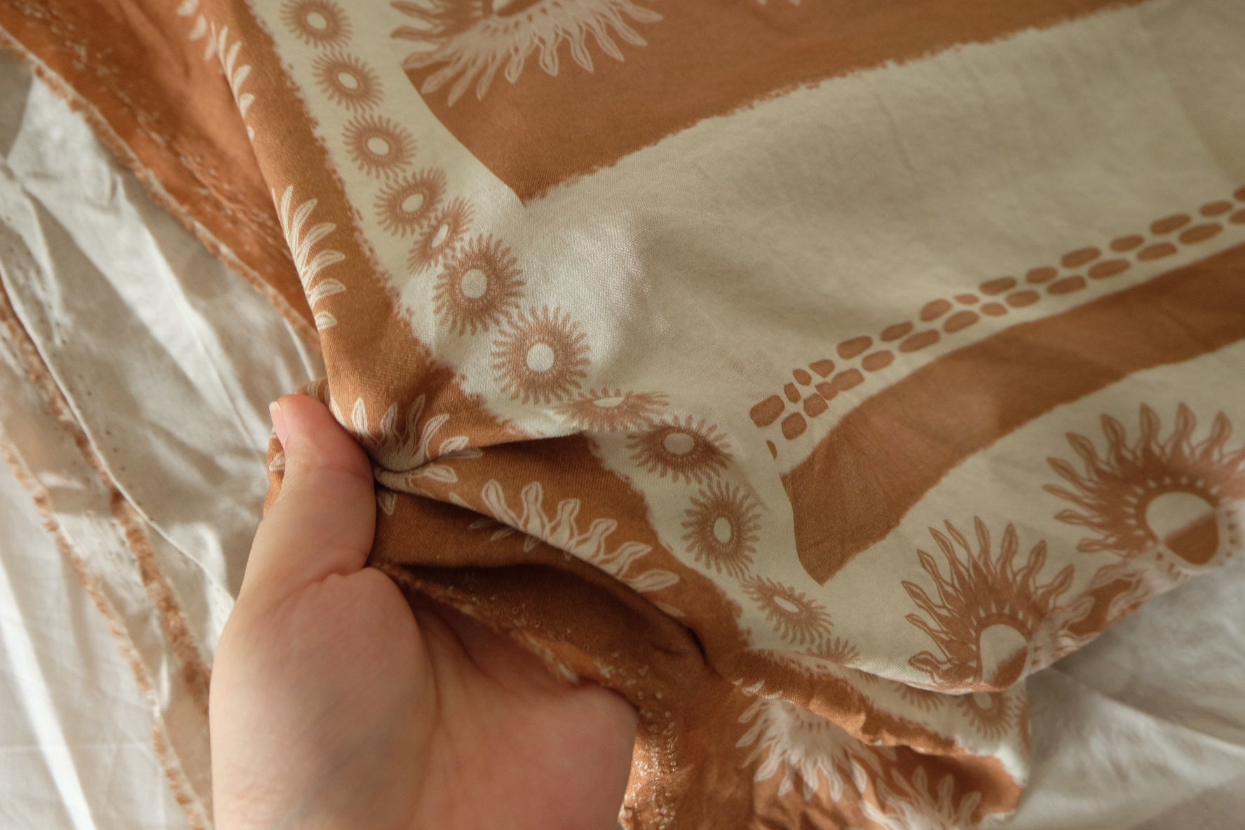 Terracotta Sun Border Print Rayon Fabric – 2.19 yd