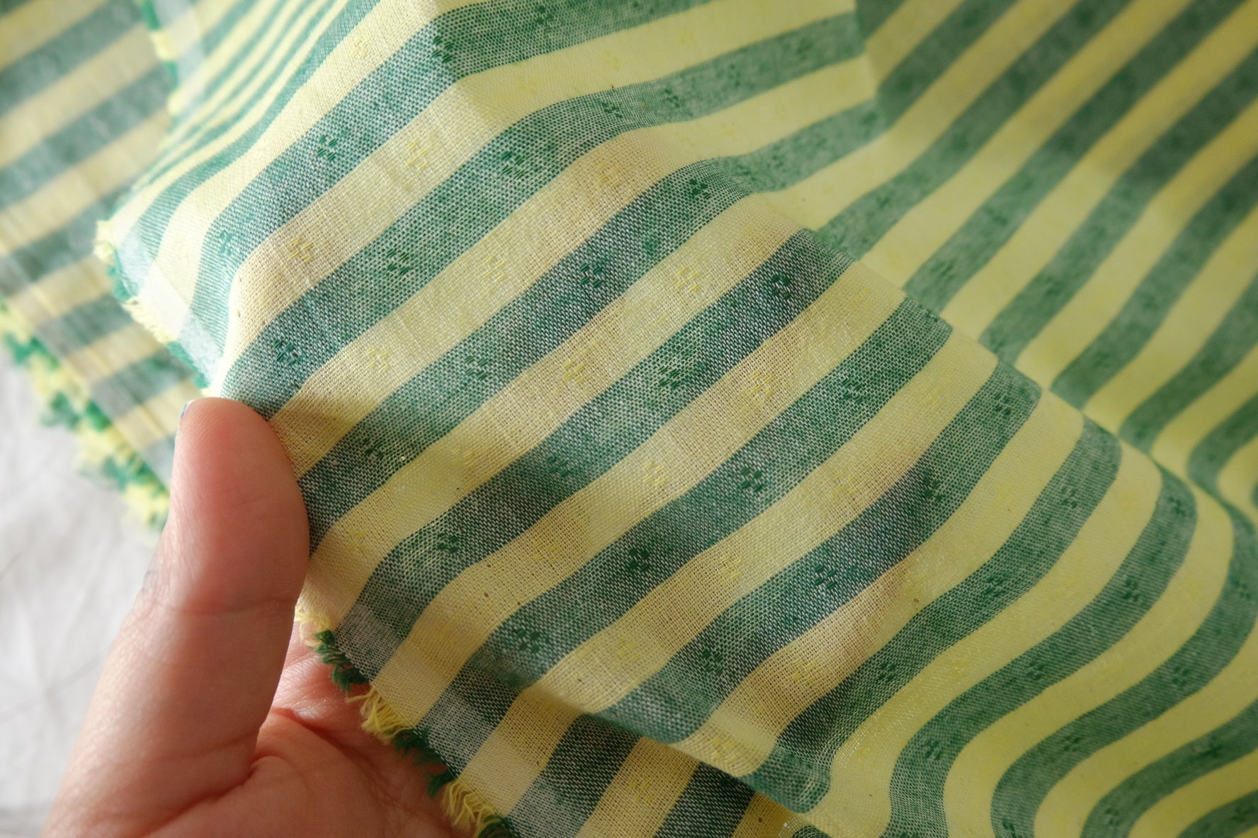 Green & Yellow Jacquard Stripe Cotton Fabric 2.2 yd