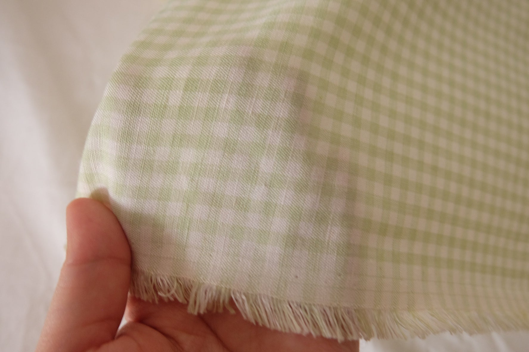 Sage Green Gingham Linen Cotton Blend Fabric – 2.2 yd