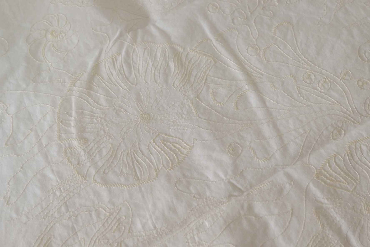 Marine Botanical Embroidered Cotton Poplin
