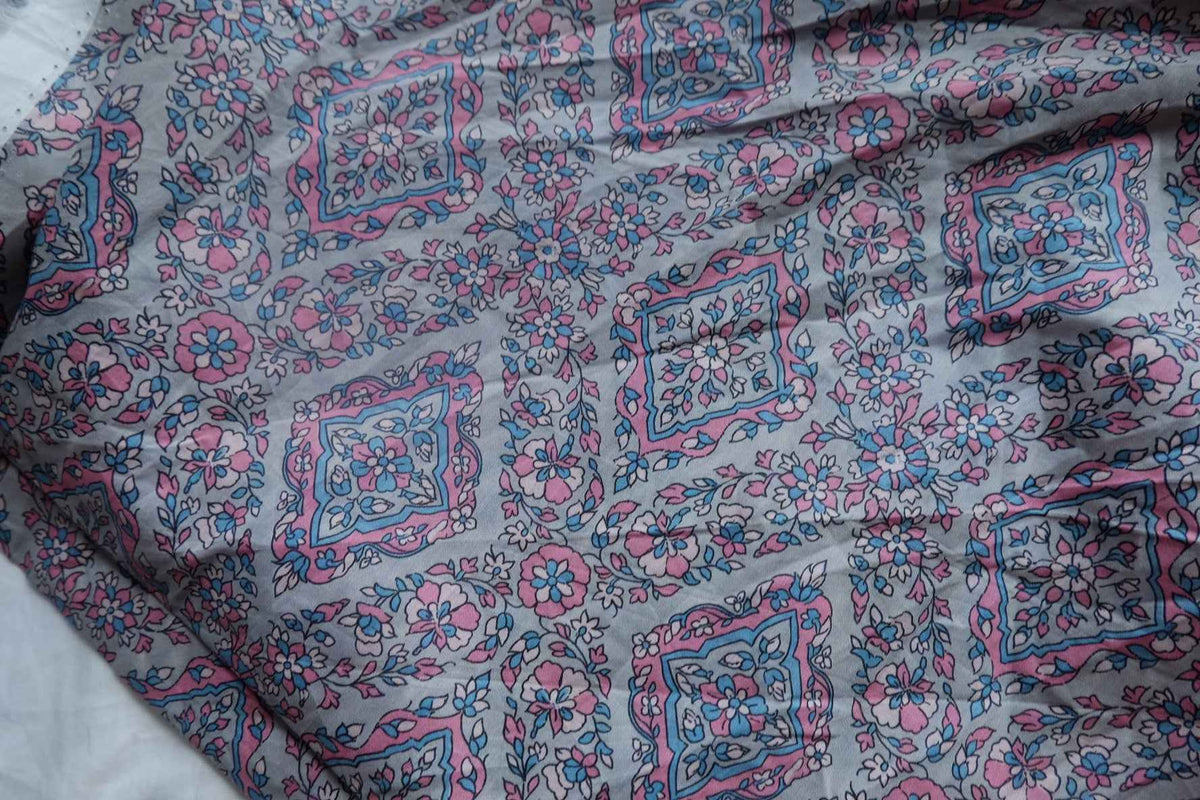 Pink & Blue Tile Floral Cotton Lawn — 2.3 yd