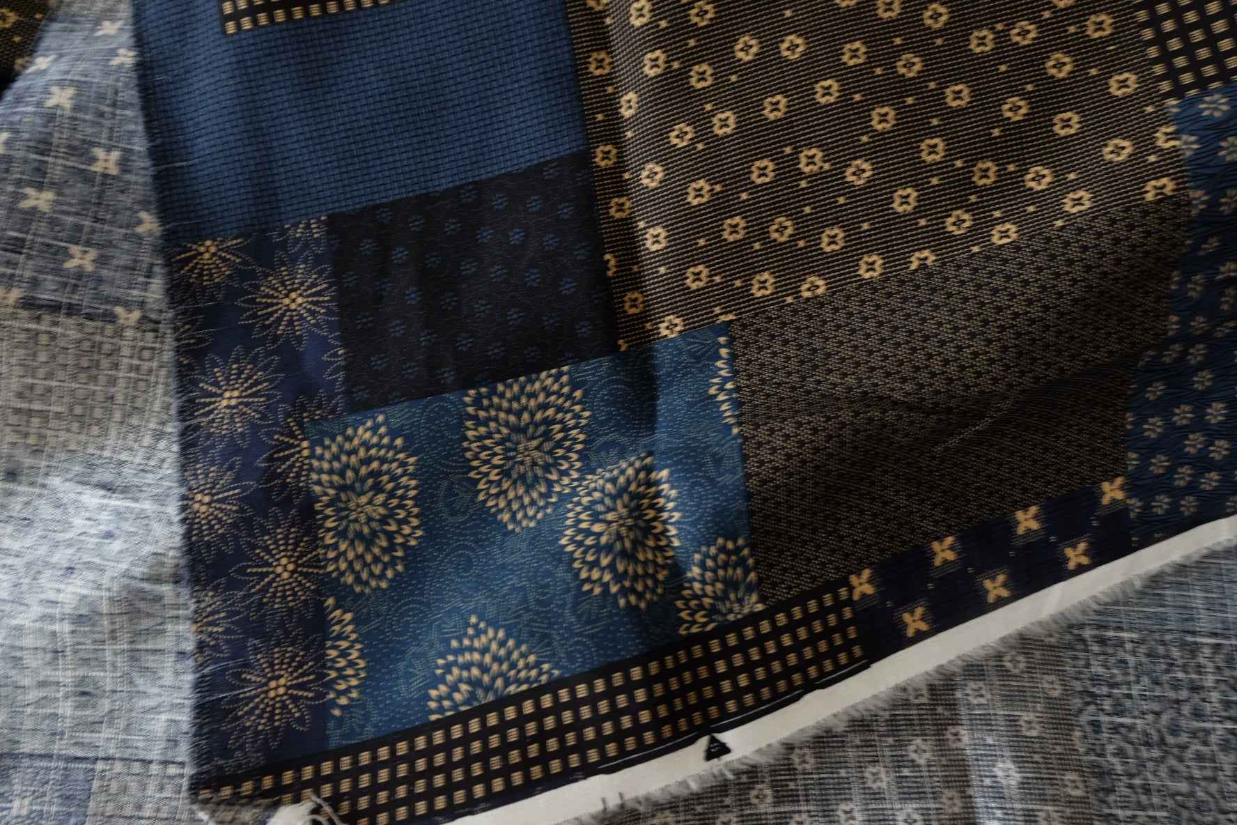 Indigo Patchwork Slub Cotton Linen Blend — 1.64 yd