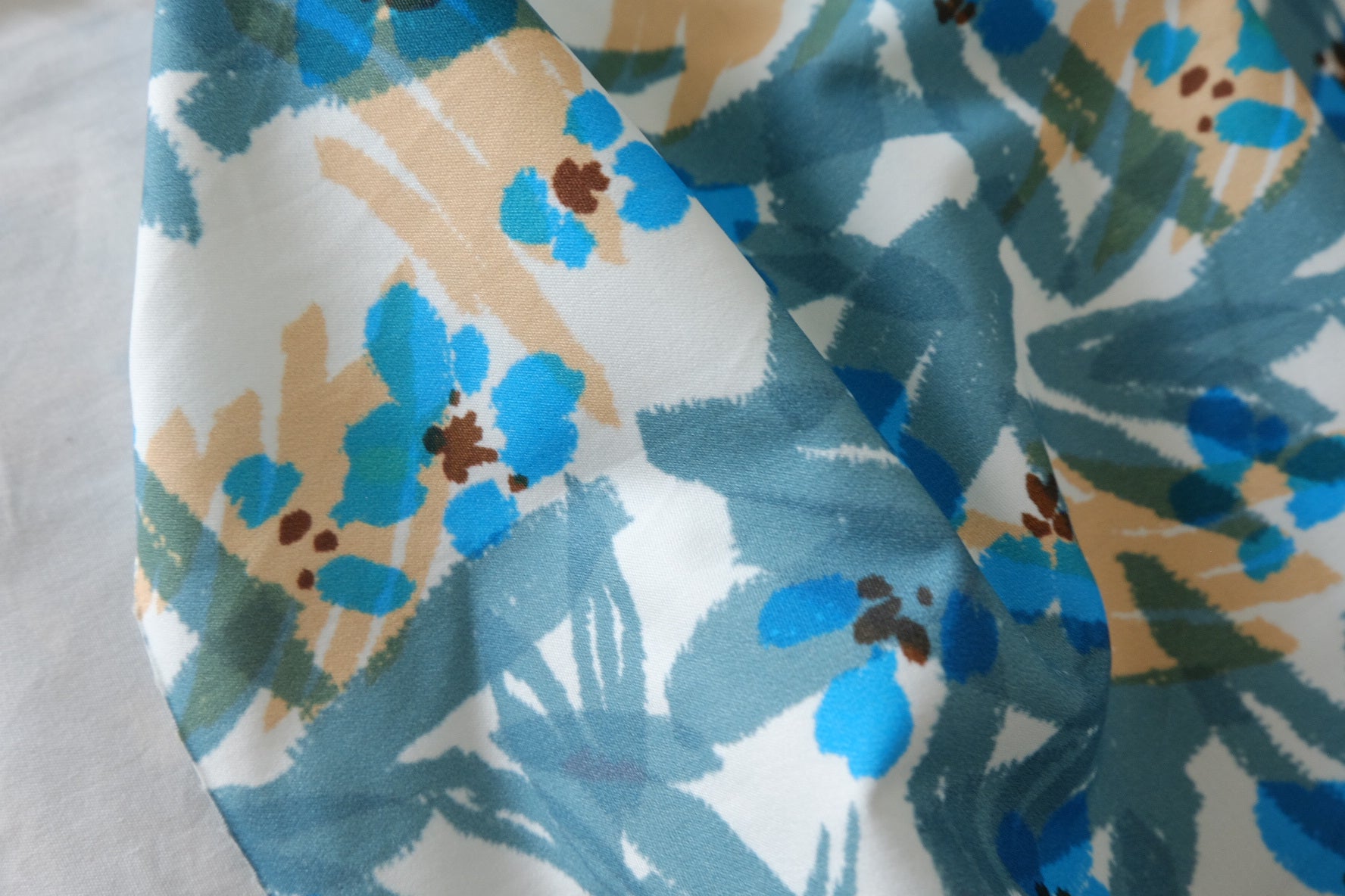 Brushed Blue Floral Cotton Twill Fabric – 2.19 yd