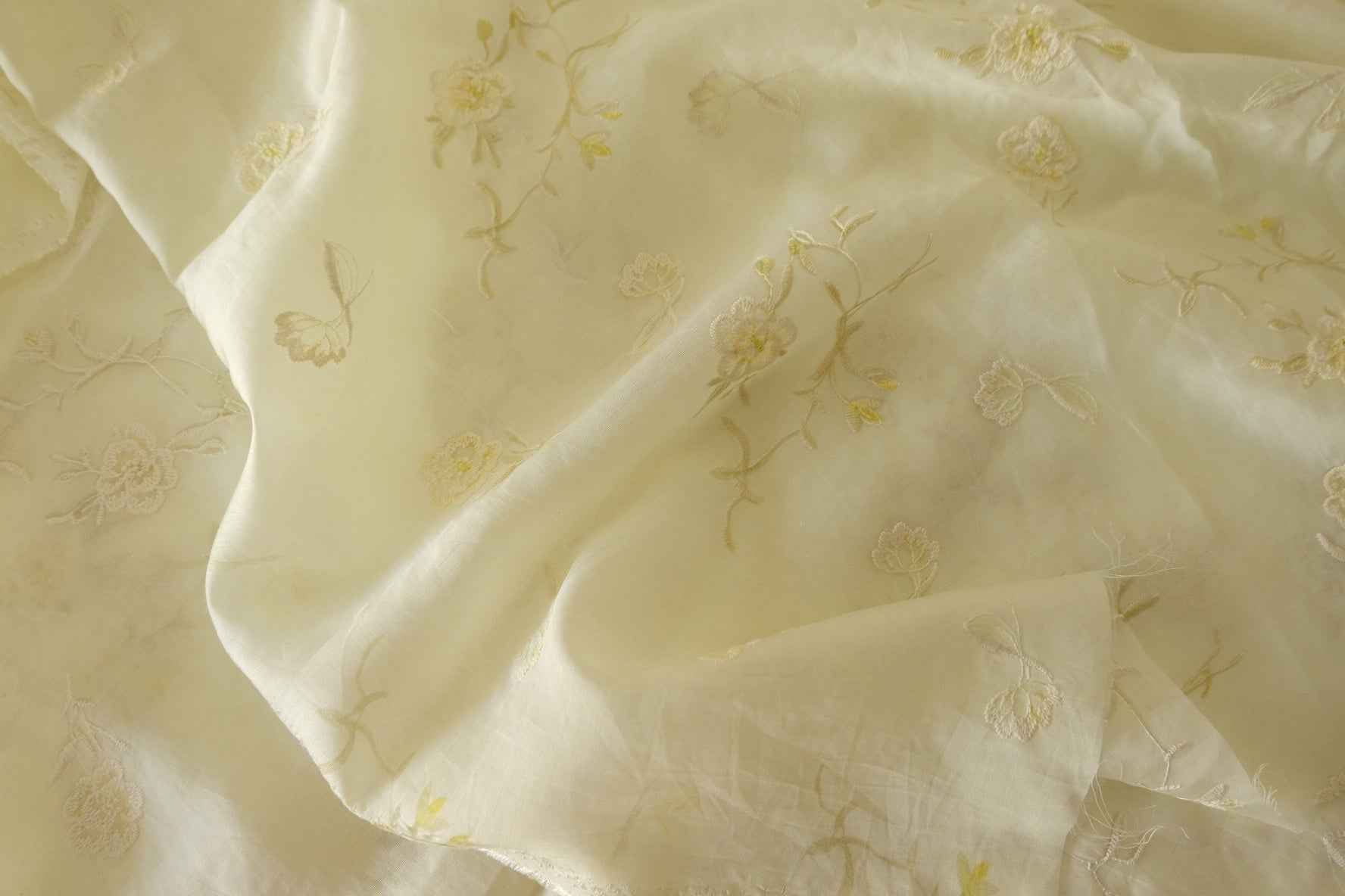 Buttercream Floral Embroidered Tencel Fabric – 1.9 yd