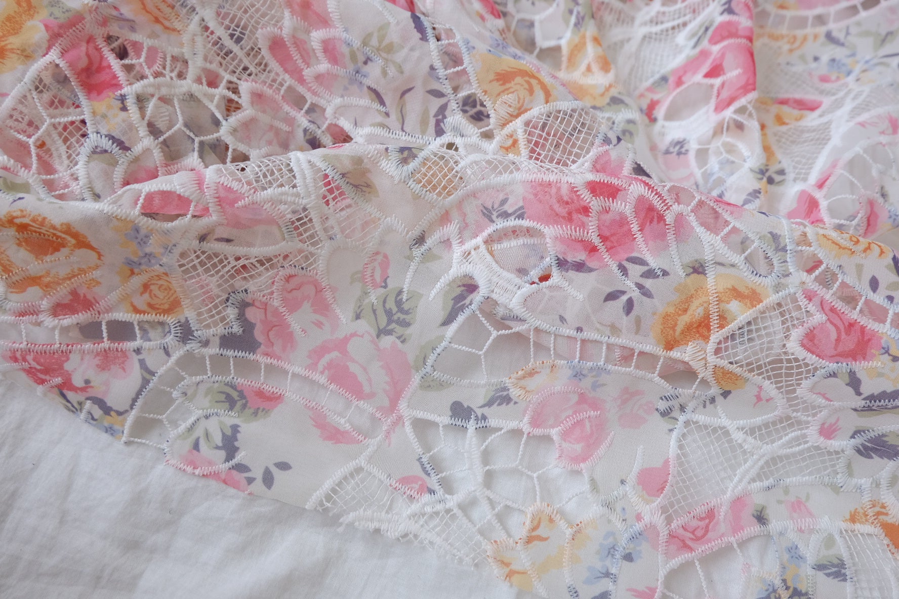 Pink Floral Openwork Embroidered Lace Fabric - 2.19 yd