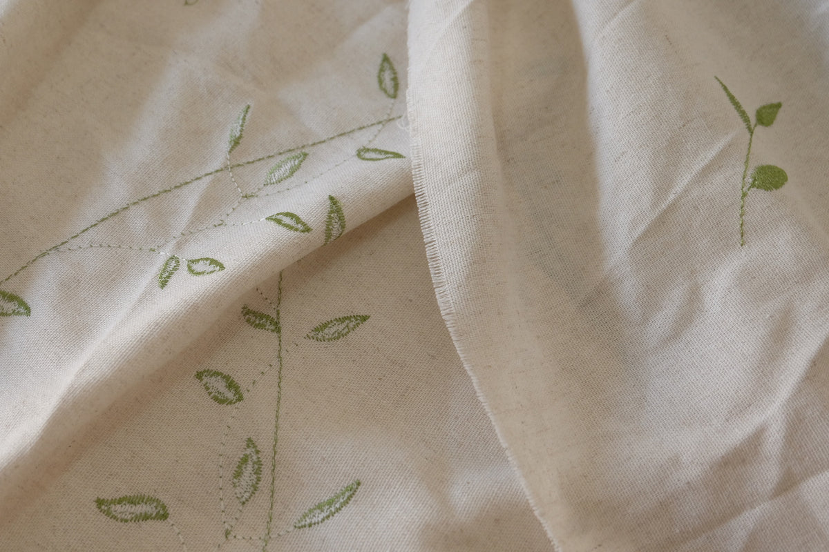 Swallows & Willow Branches Embroidered Cotton Linen – 1.64 yd