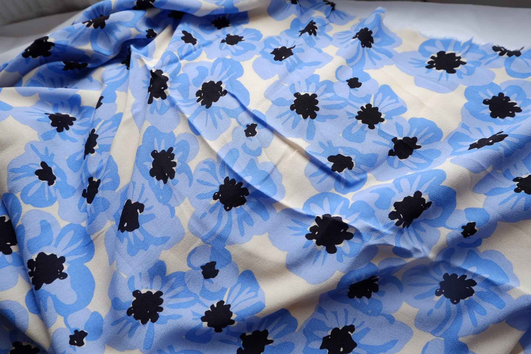 Blue Floral Sanded Rayon Fabric - by the yard