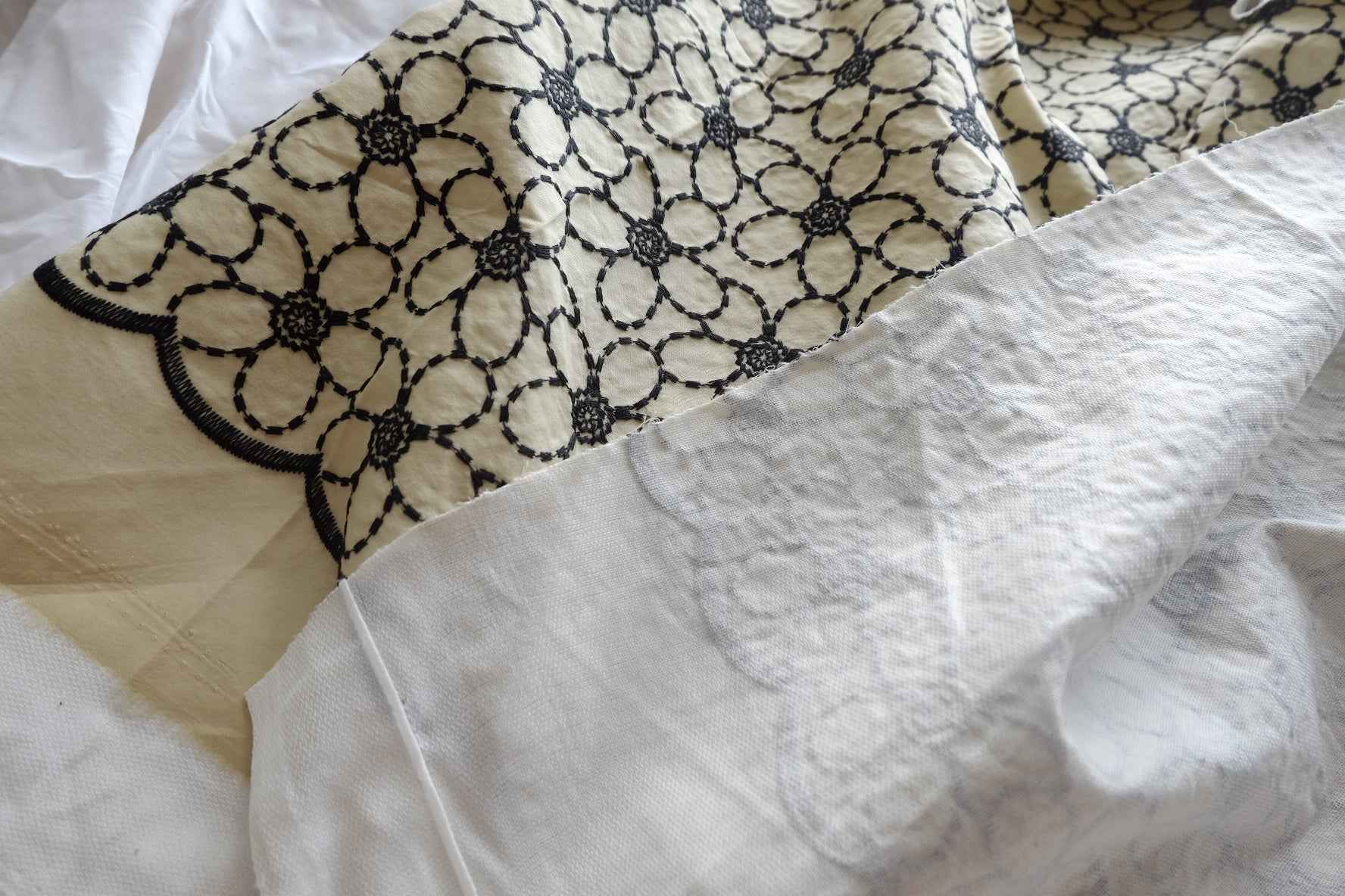 Black Embroidered Cotton-Linen Fabric - 2.41 yd