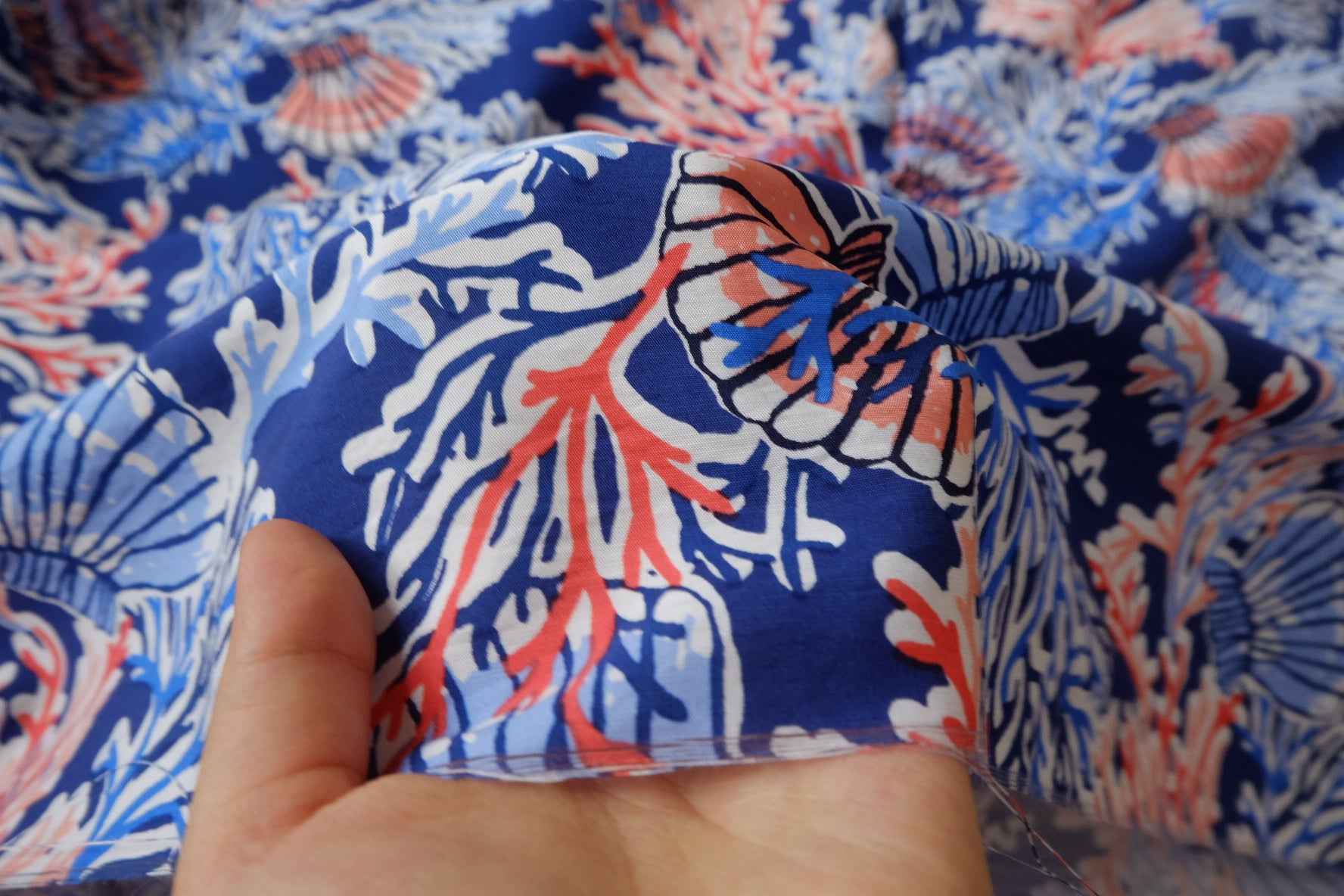 Coral Reef Tencel Cotton Fabric, Smooth Crisp Summer Dress Fabric, 3.28 Yards