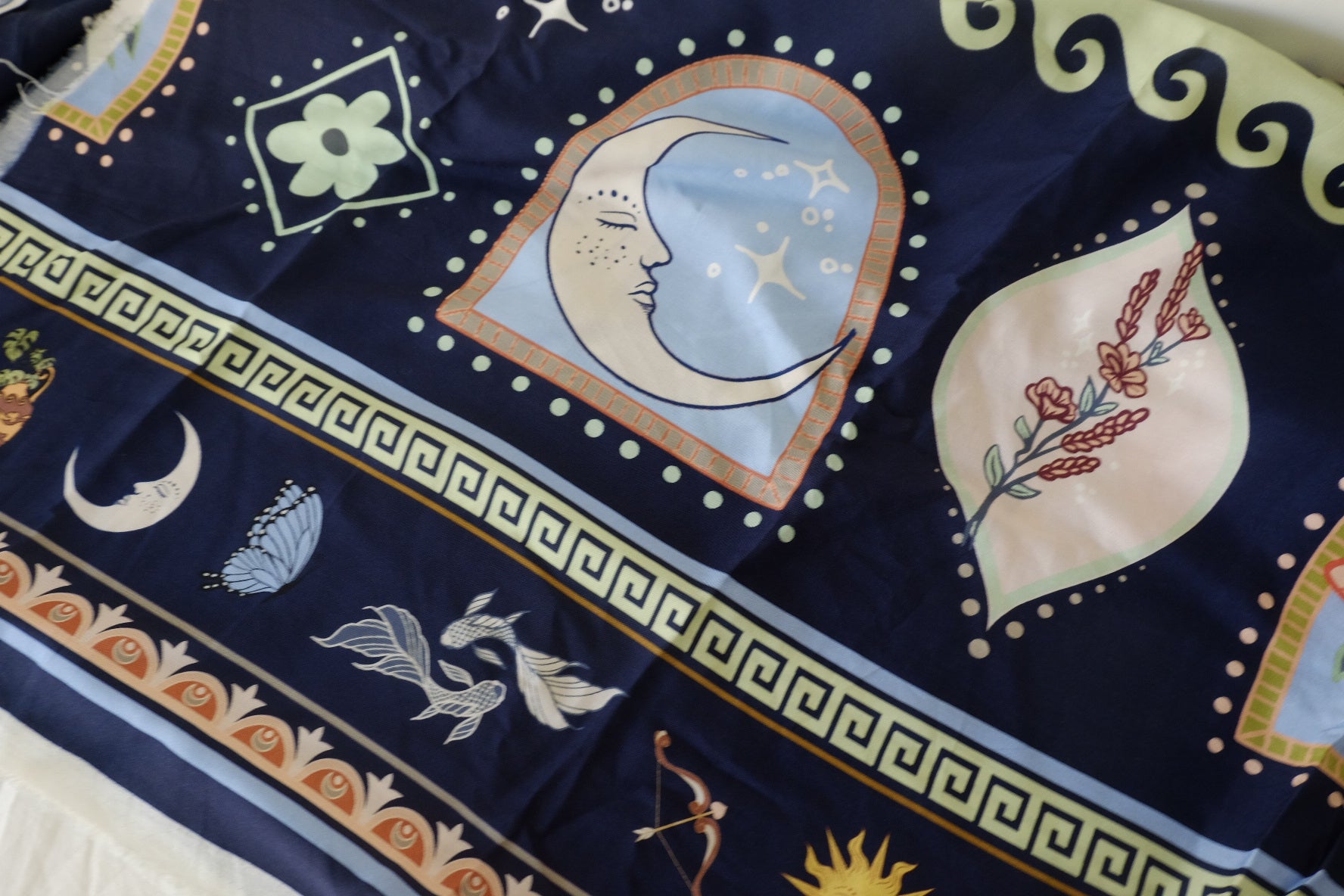 Navy Celestial Butterfly Rayon Challis Fabric – 3.3 yd