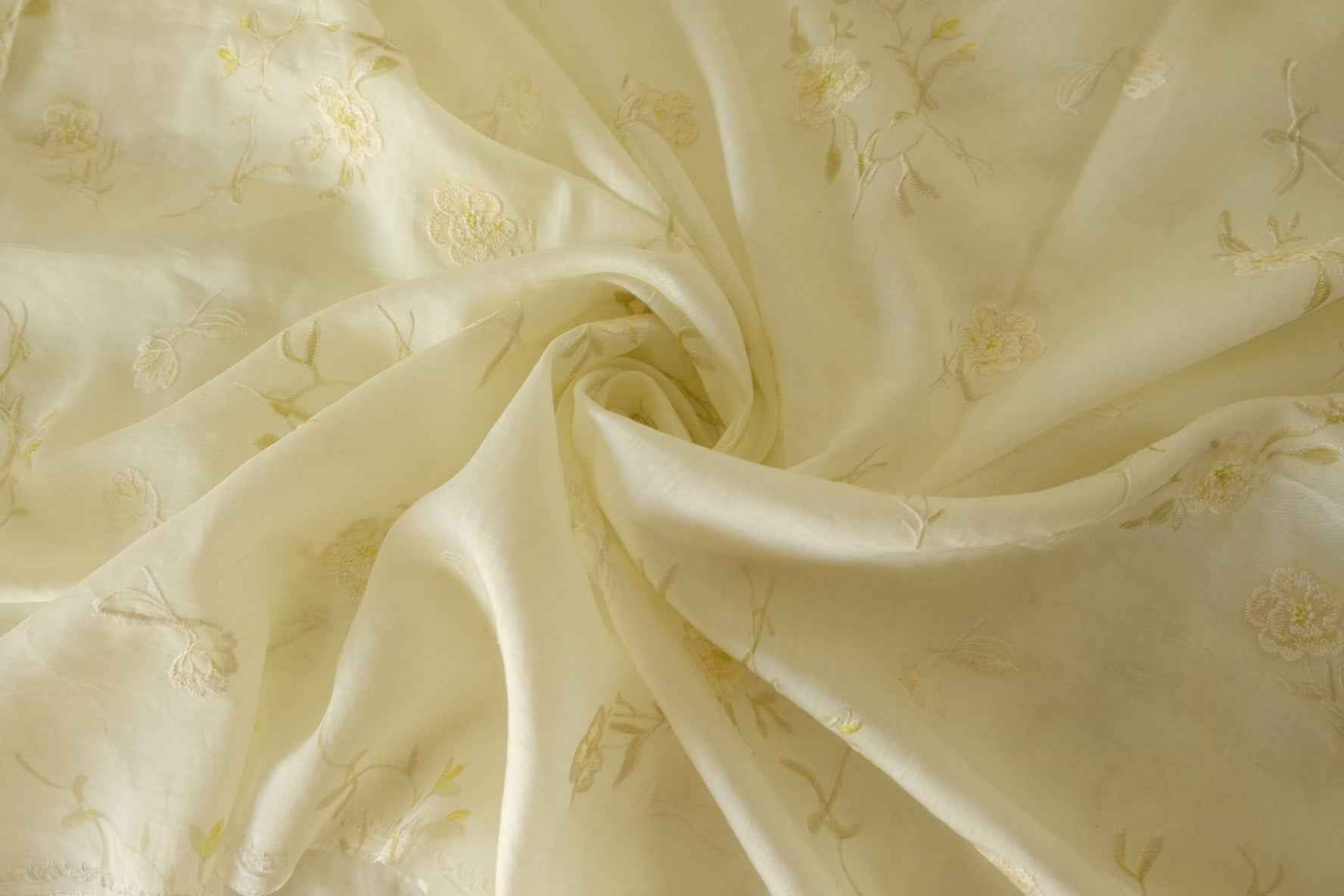 Buttercream Floral Embroidered Tencel Fabric – 1.9 yd