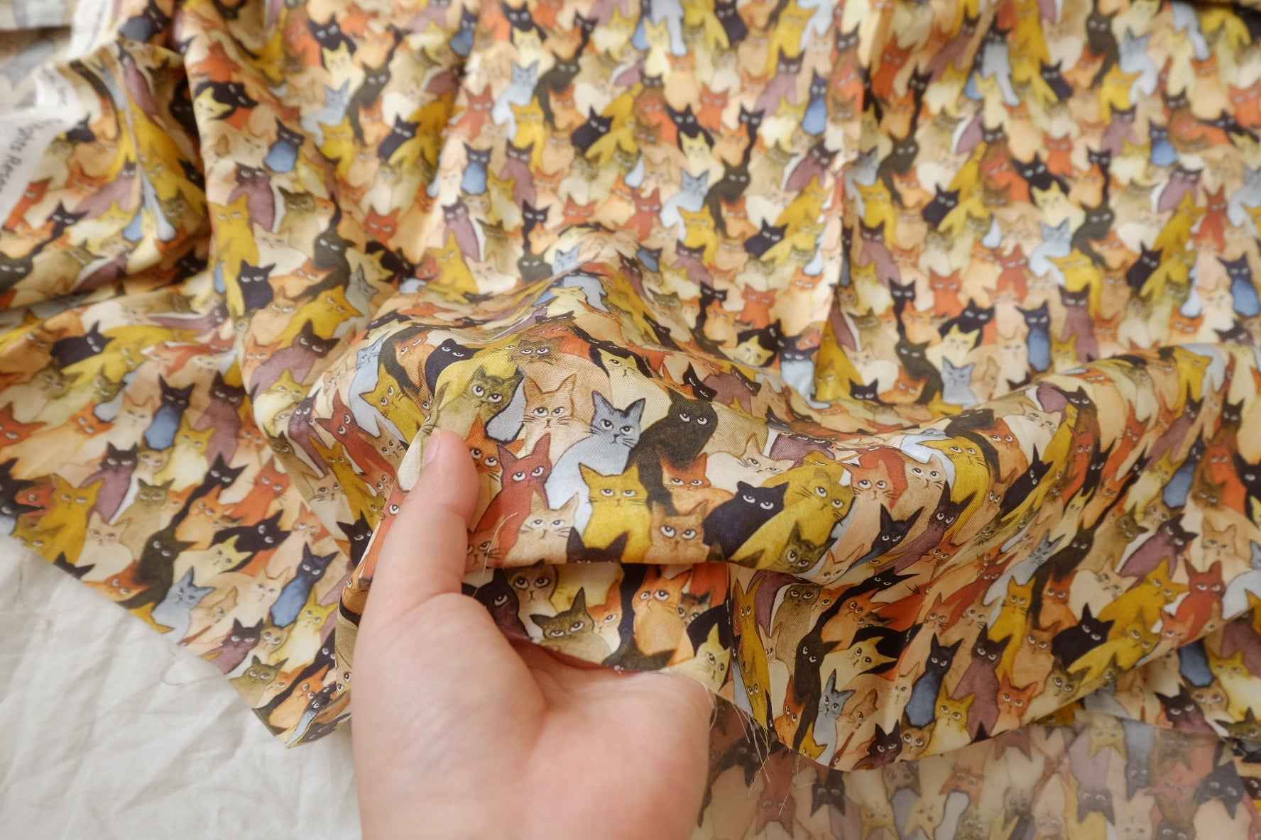 Playful Cat Print Tencel Fabric — 2.19 yd