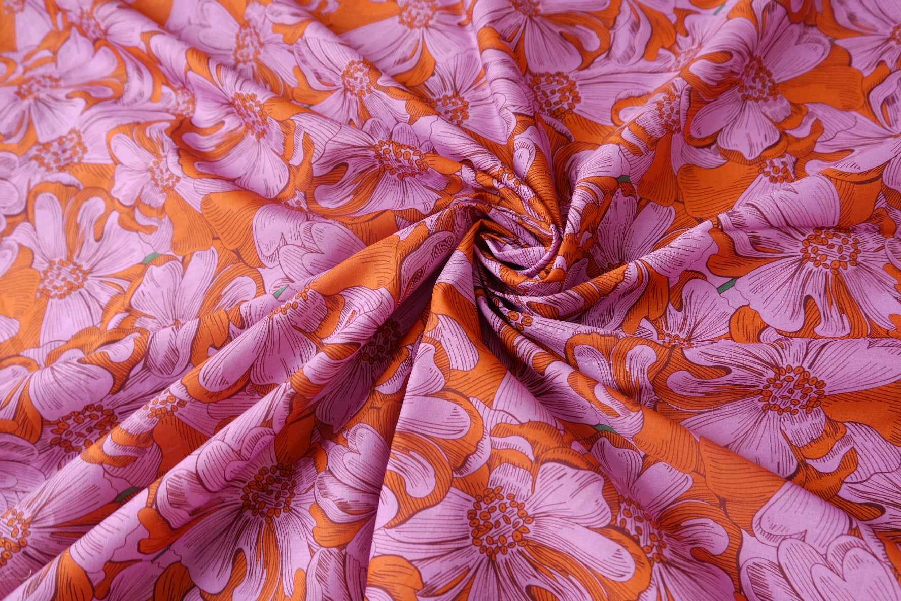 Purple Orange Vintage Floral Cotton Lawn Fabric - 3.17 yd