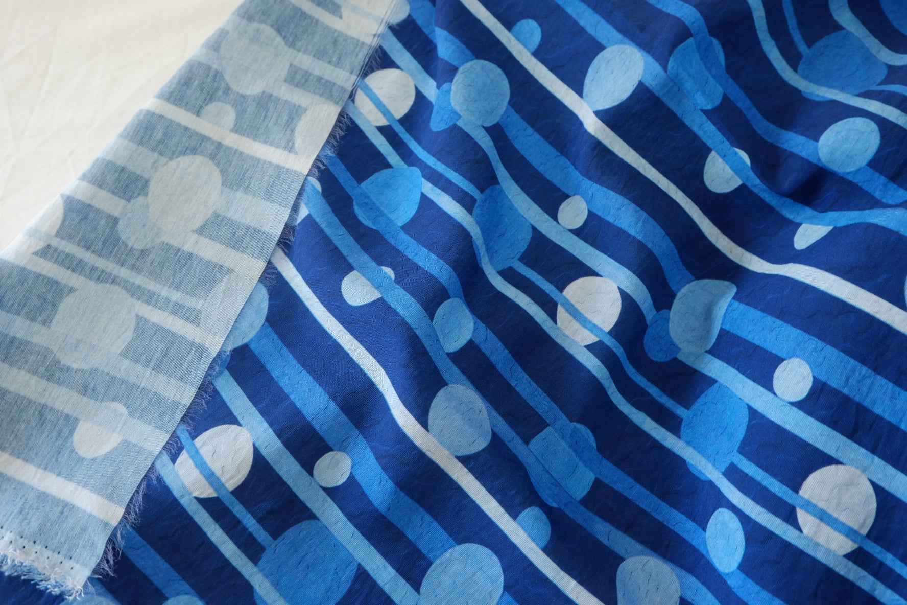 Blue Abstract Dot Stripe Fabric – Cotton Nylon Blend Drapey Fabric – 1.6 yd